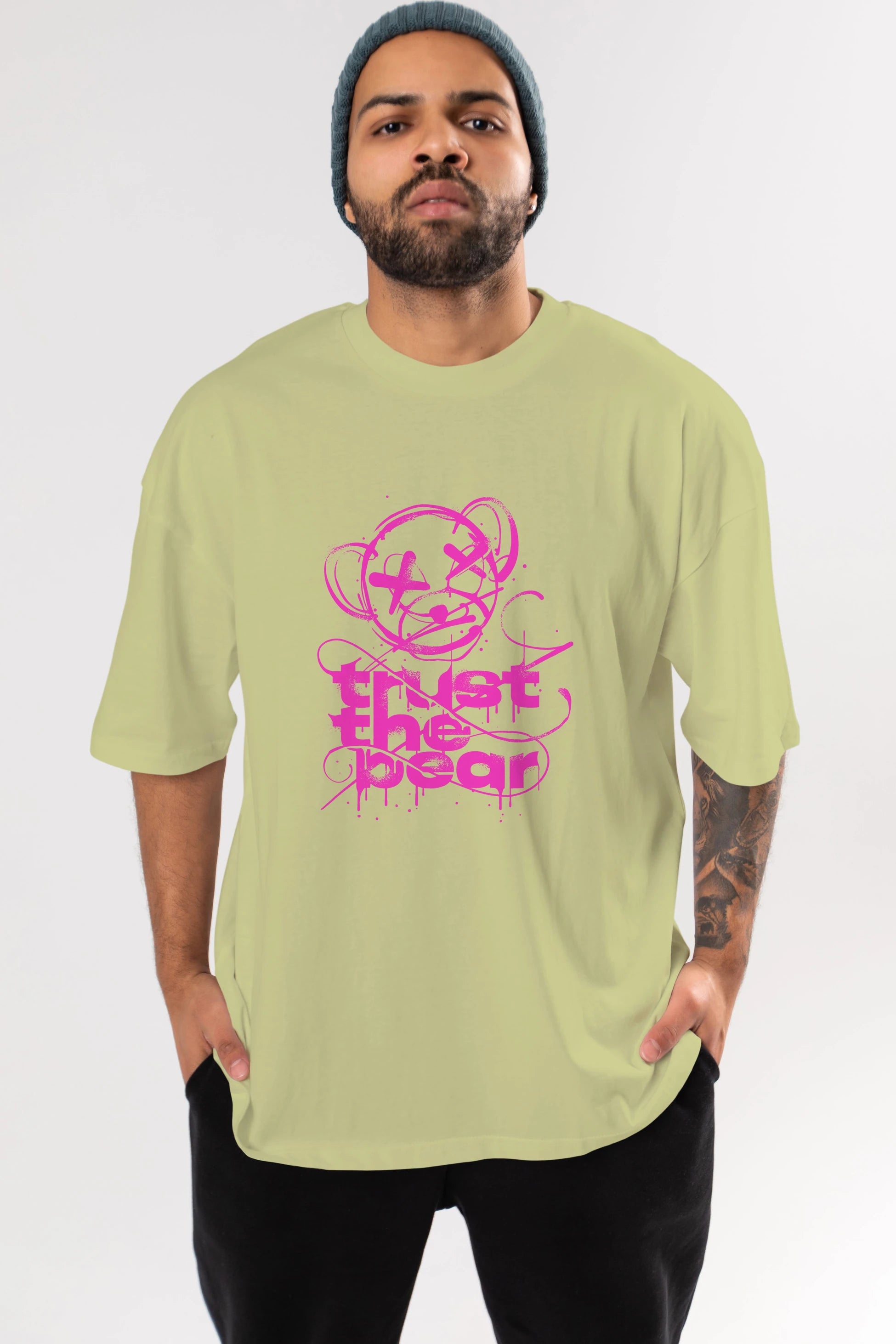Trust The Bear 2 Ön Baskılı Oversize t-shirt Erkek Kadın Unisex