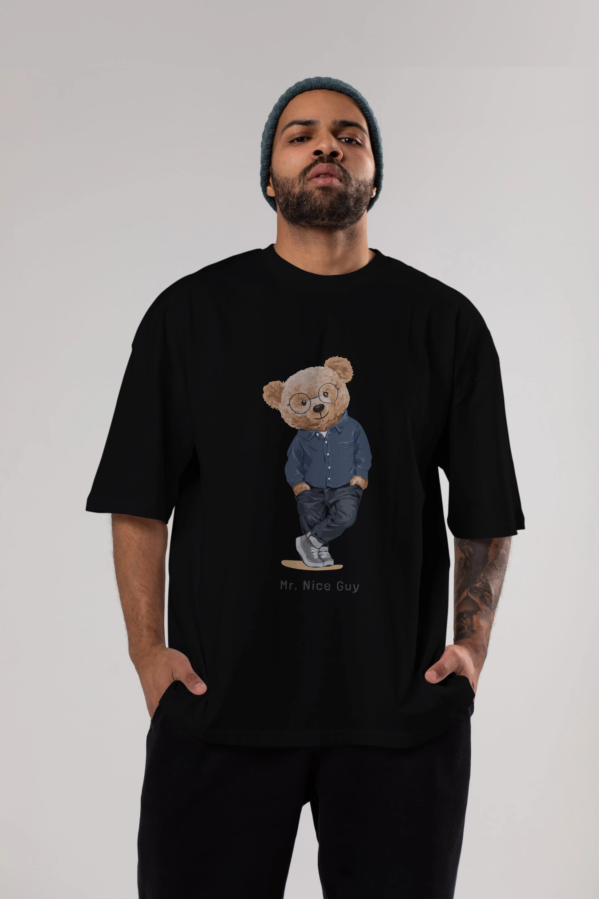Teddy Bear Mr. Nice Guy Ön Baskılı Oversize t-shirt Erkek Kadın Unisex %100 Pamuk