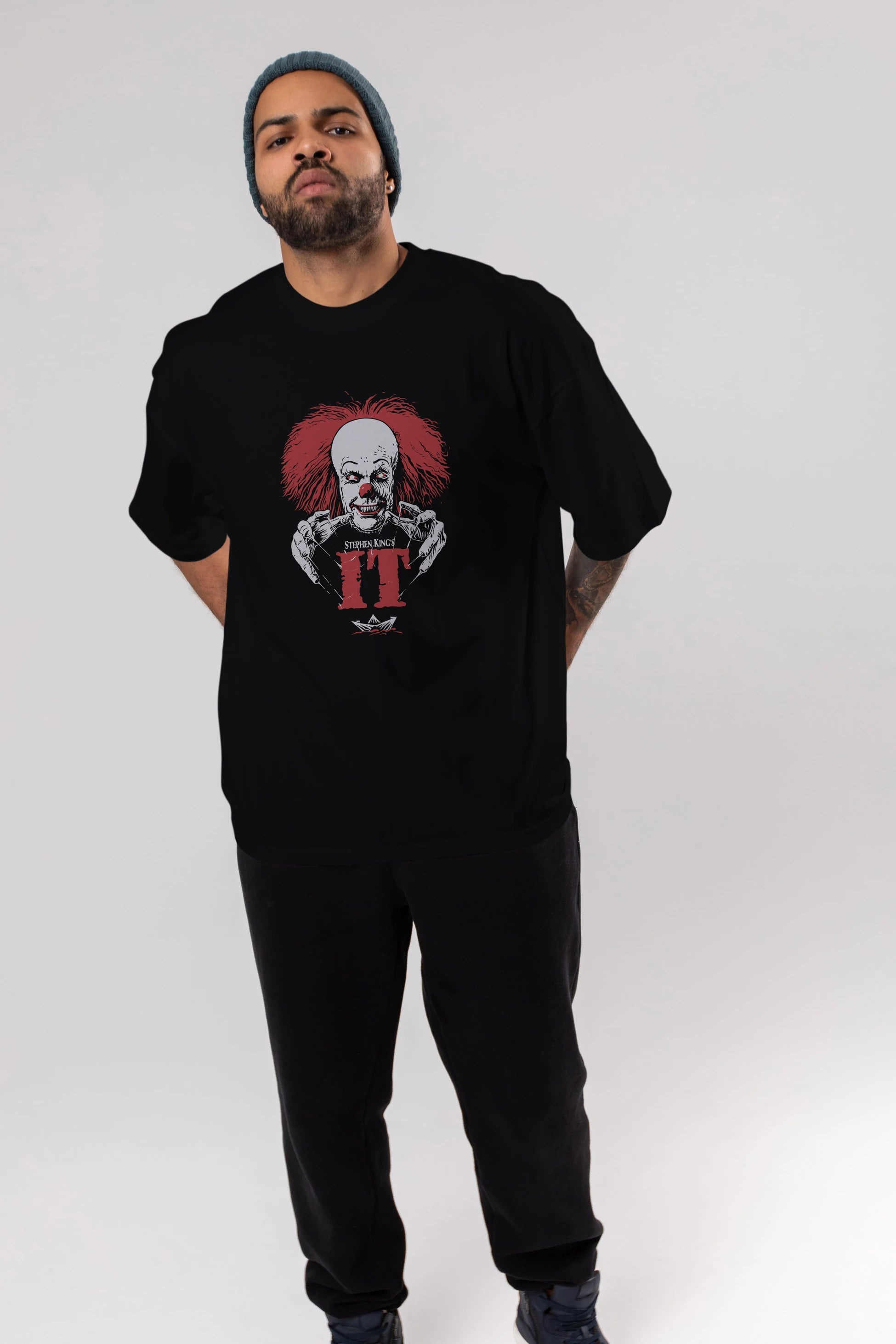 it Ön Baskılı Oversize t-shirt Erkek Kadın Unisex %100 Pamuk Bisiklet Yaka tişort