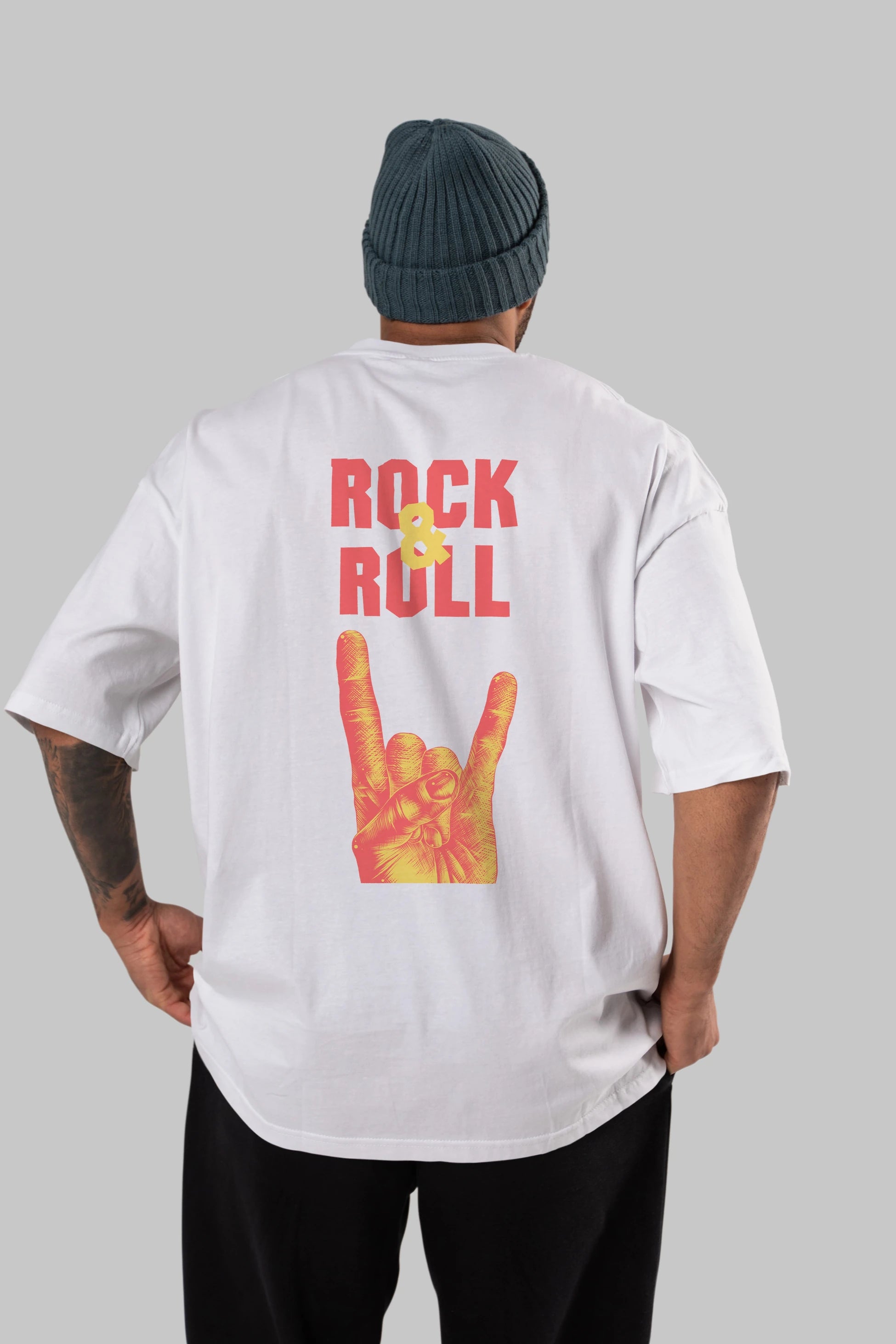 Rock & Roll Yazılı Arka Baskılı Oversize t-shirt Erkek Kadın Unisex