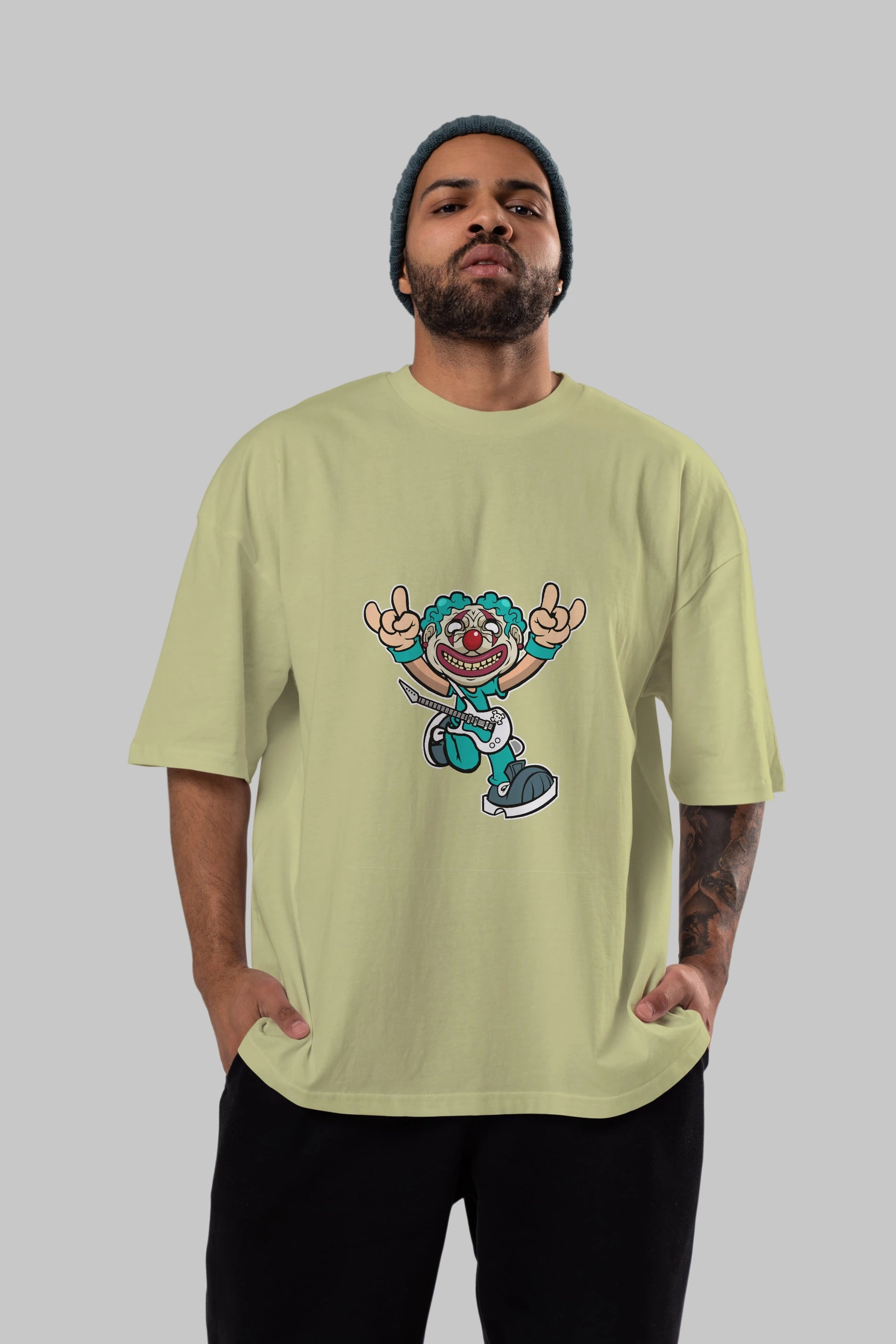 Clown Punk Ön Baskılı Oversize t-shirt Erkek Kadın Unisex %100 Pamuk tişort