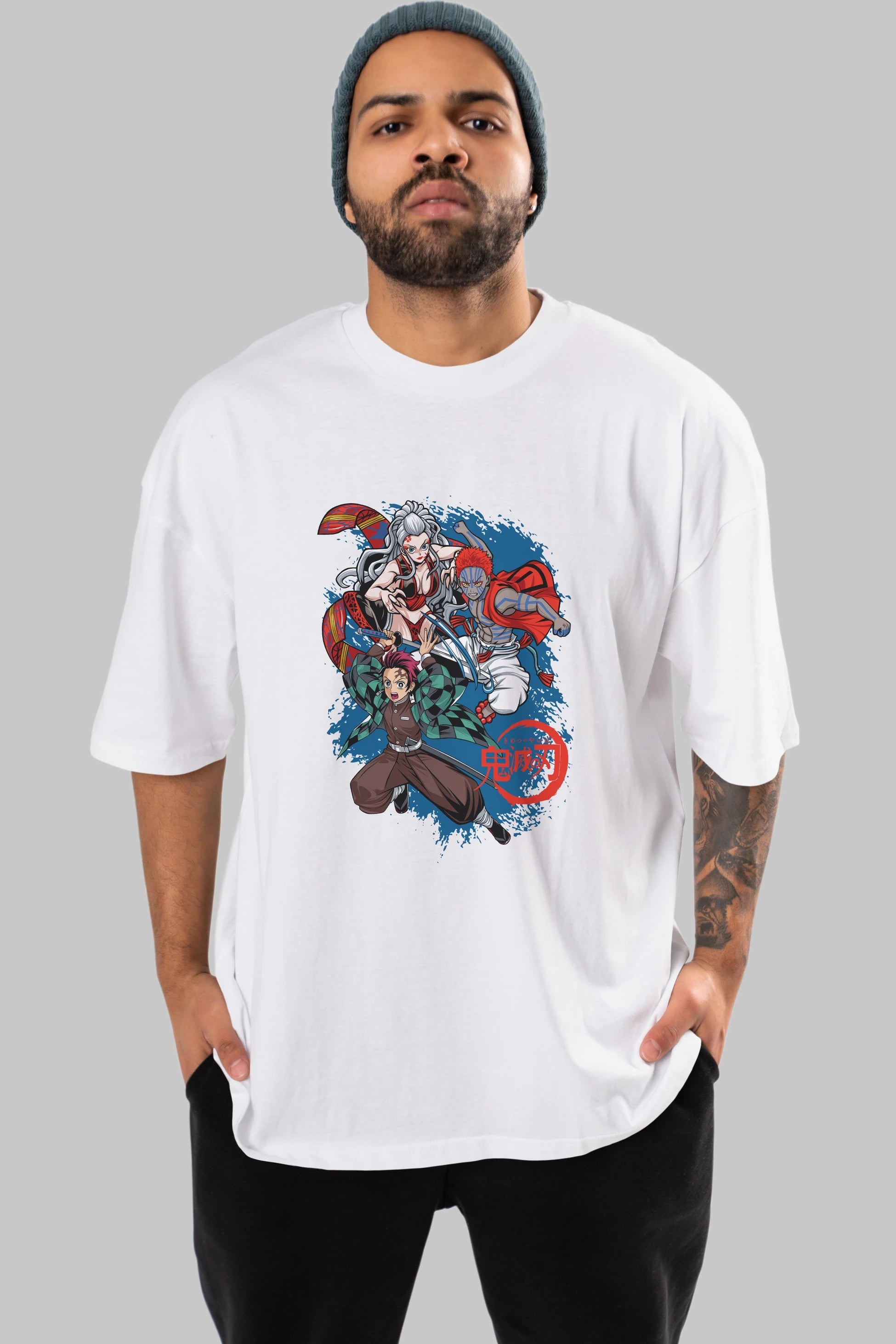 TANJIRO ,AKAZA,DAKI Anime Ön Baskılı Oversize t-shirt %100 pamuk Erkek Kadın Unisex