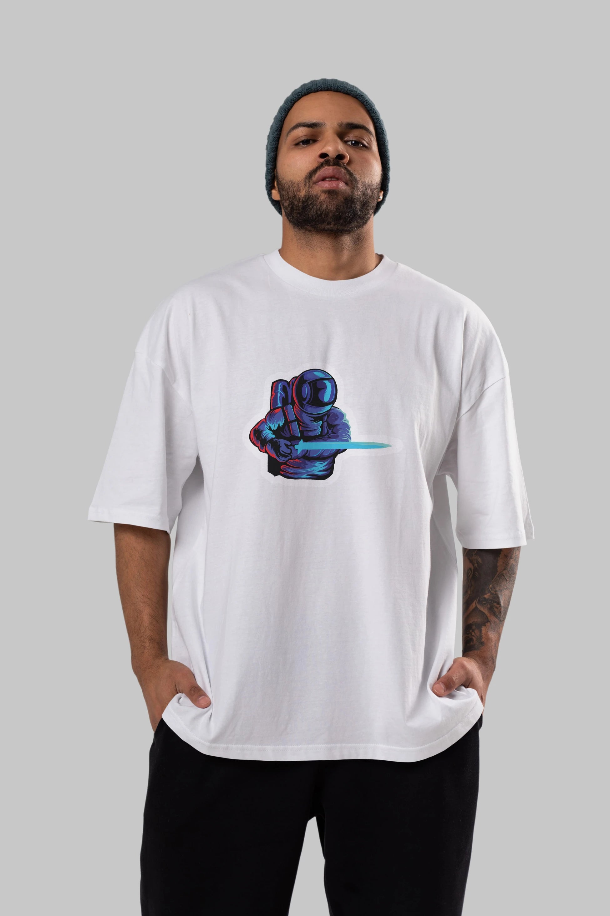Astro Knight Sticker Ön Baskılı Oversize t-shirt Erkek Kadın Unisex