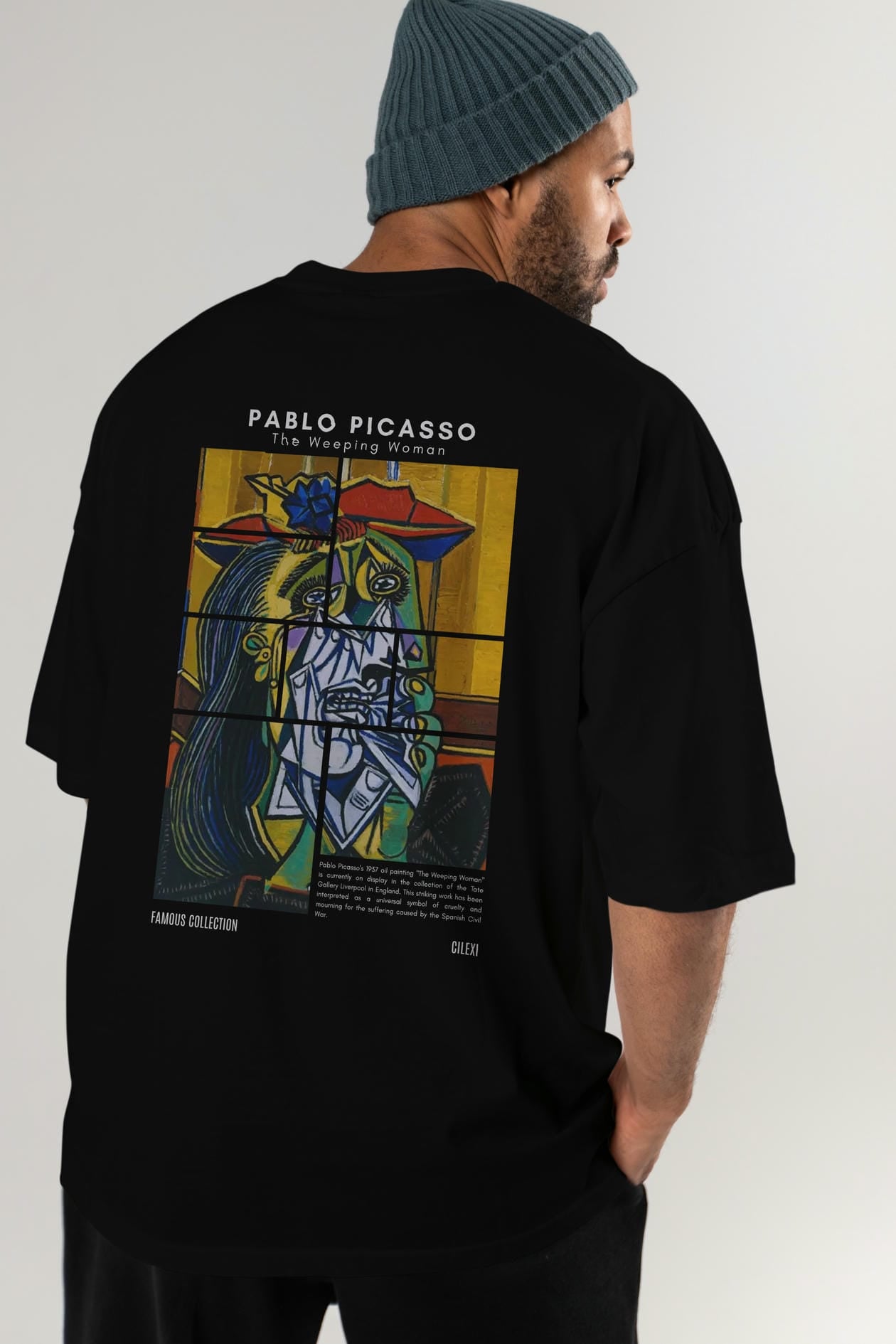 Pablo Picasso Arka Baskılı Oversize t-shirt Erkek Kadın Bisiklet Yaka Pamuk tişort