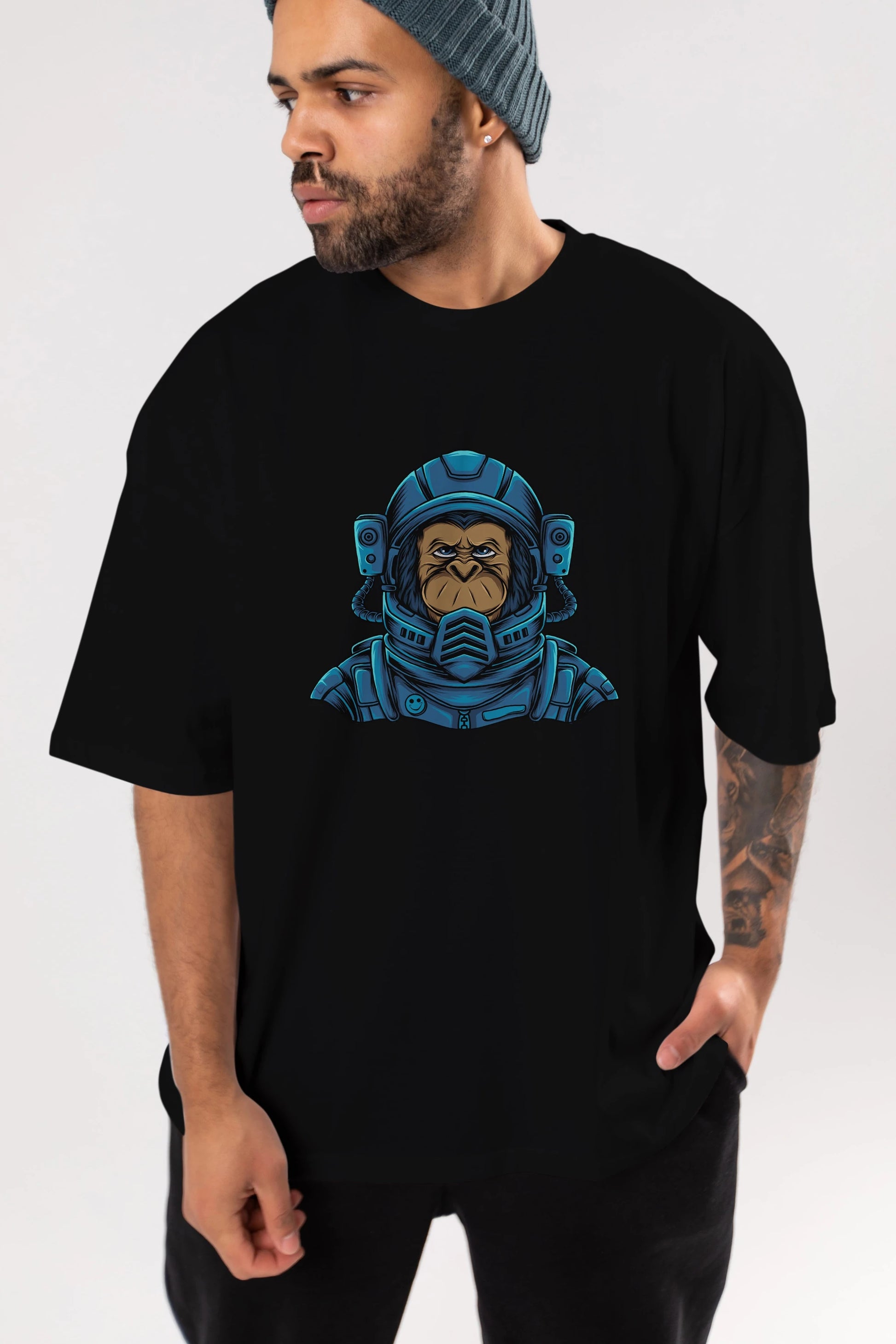 Astromonkey Ön Baskılı Oversize t-shirt Erkek Kadın Unisex