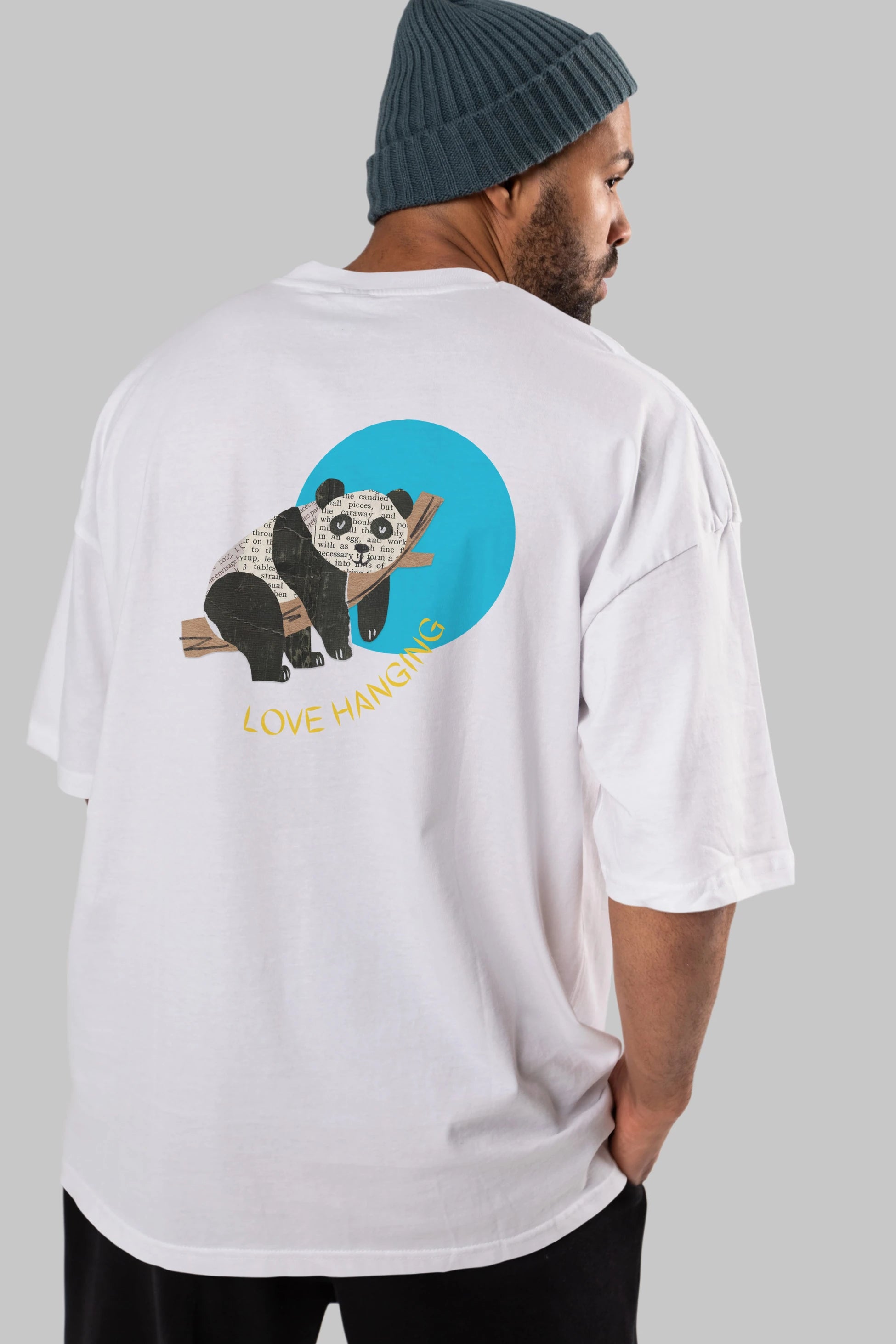 Panda Love Hanging Arka Baskılı Oversize t-shirt Erkek Kadın Unisex