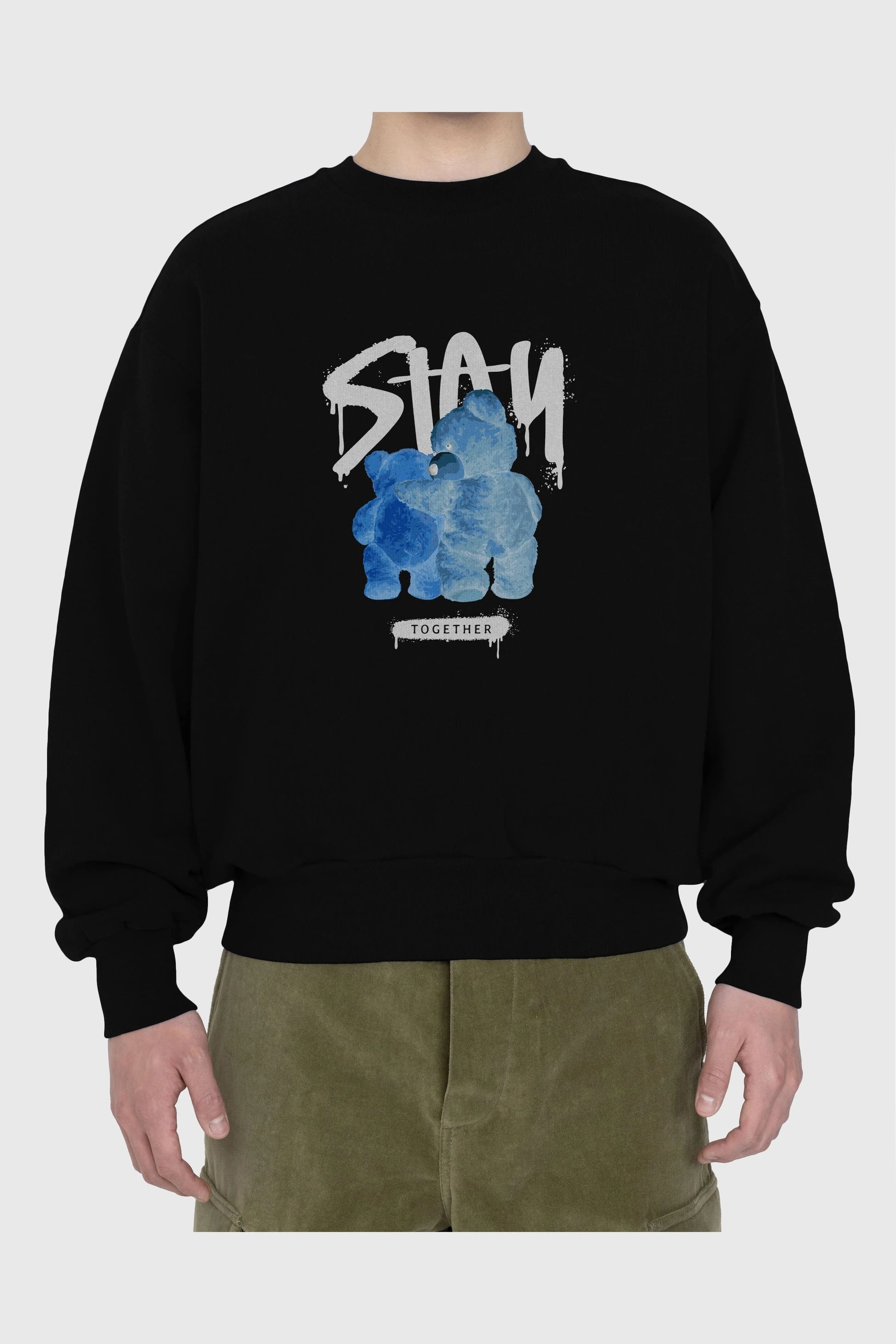 Stay Together Bear Ön Baskılı Oversize Sweatshirt Erkek Kadın Unisex