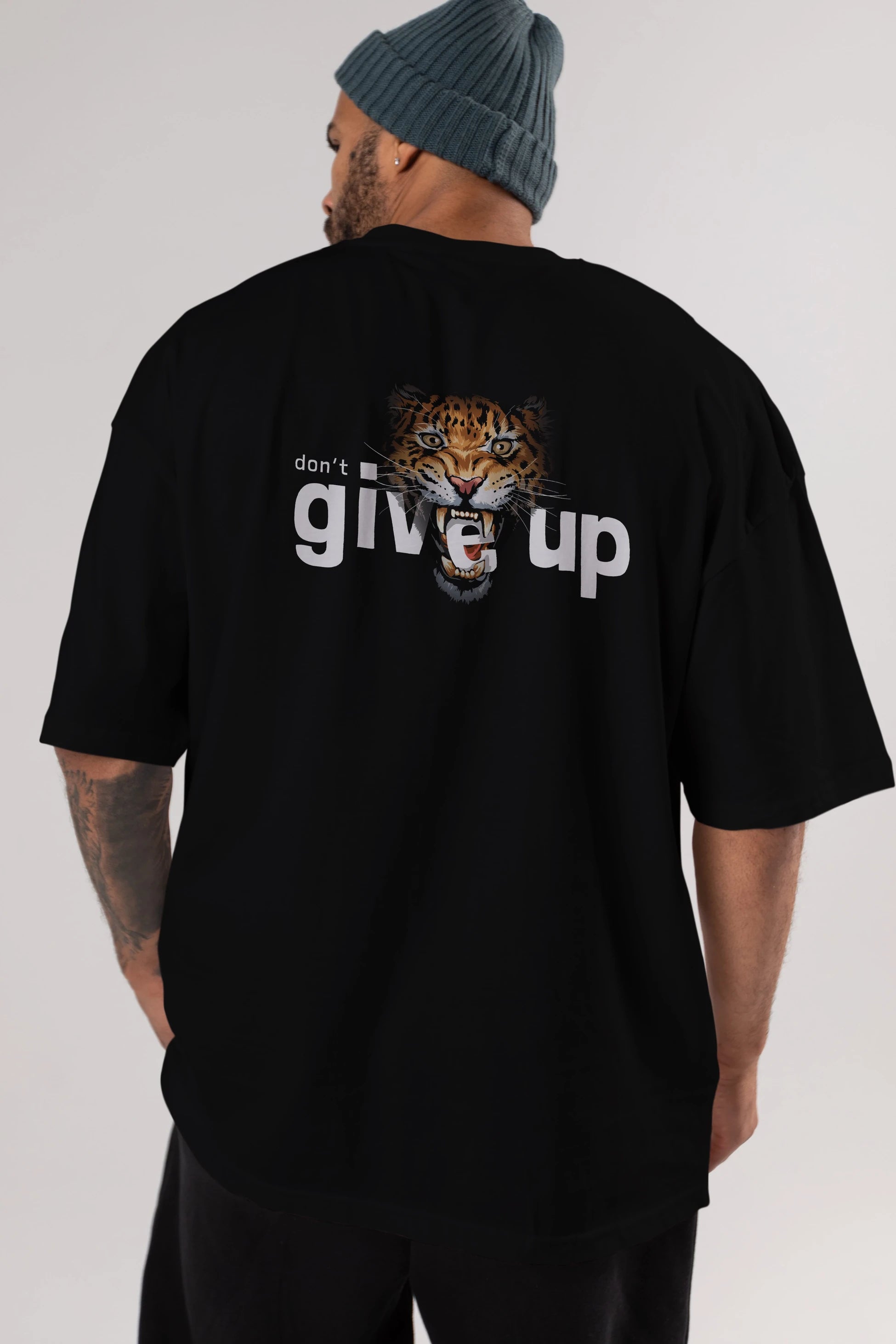 Teddy Bear Dont Give Up Arka Baskılı Oversize t-shirt Erkek Kadın Unisex %100 Pamuk