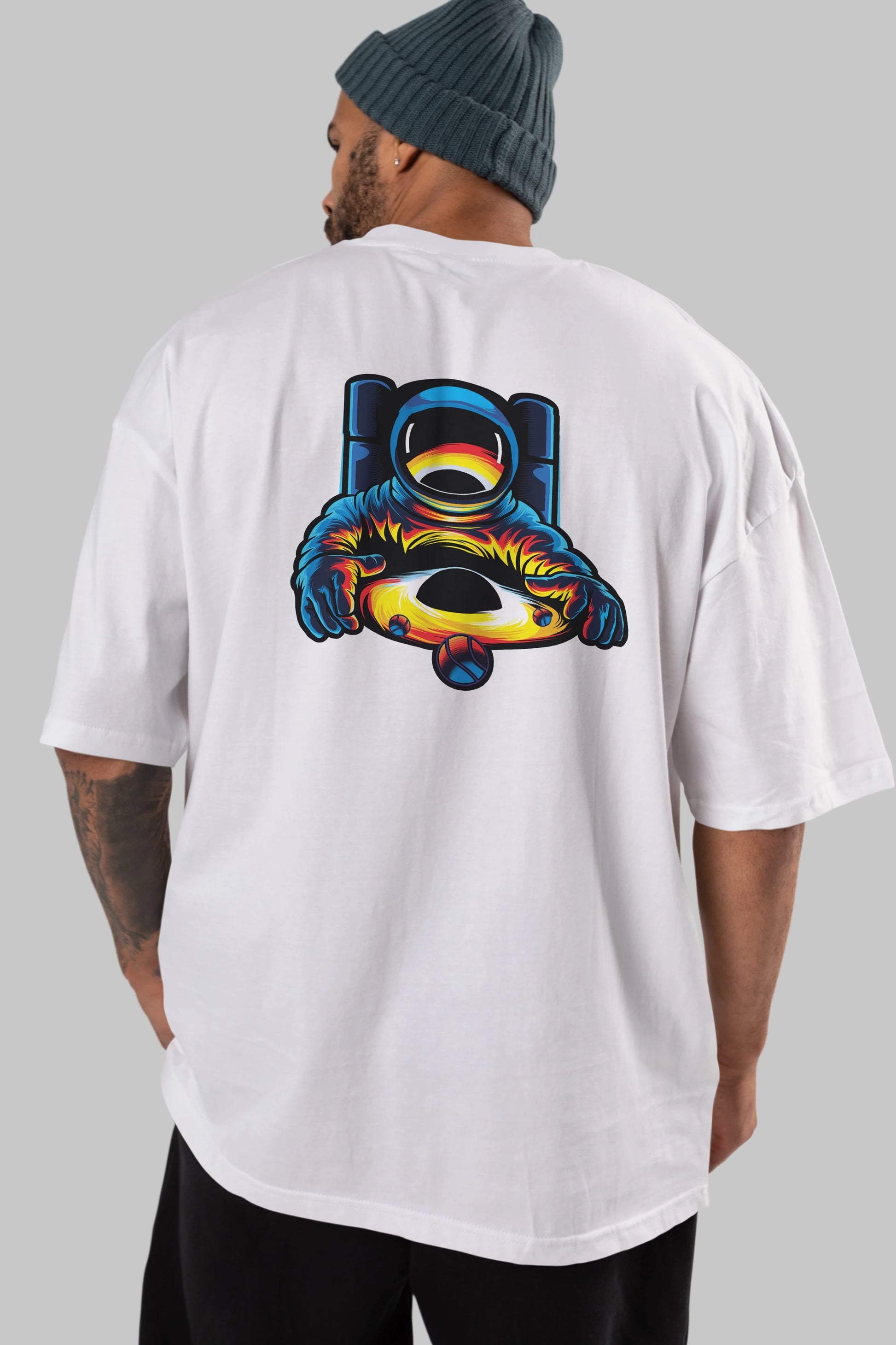 Astronaut & Black Hole Arka Baskılı Oversize t-shirt Erkek Kadın Unisex