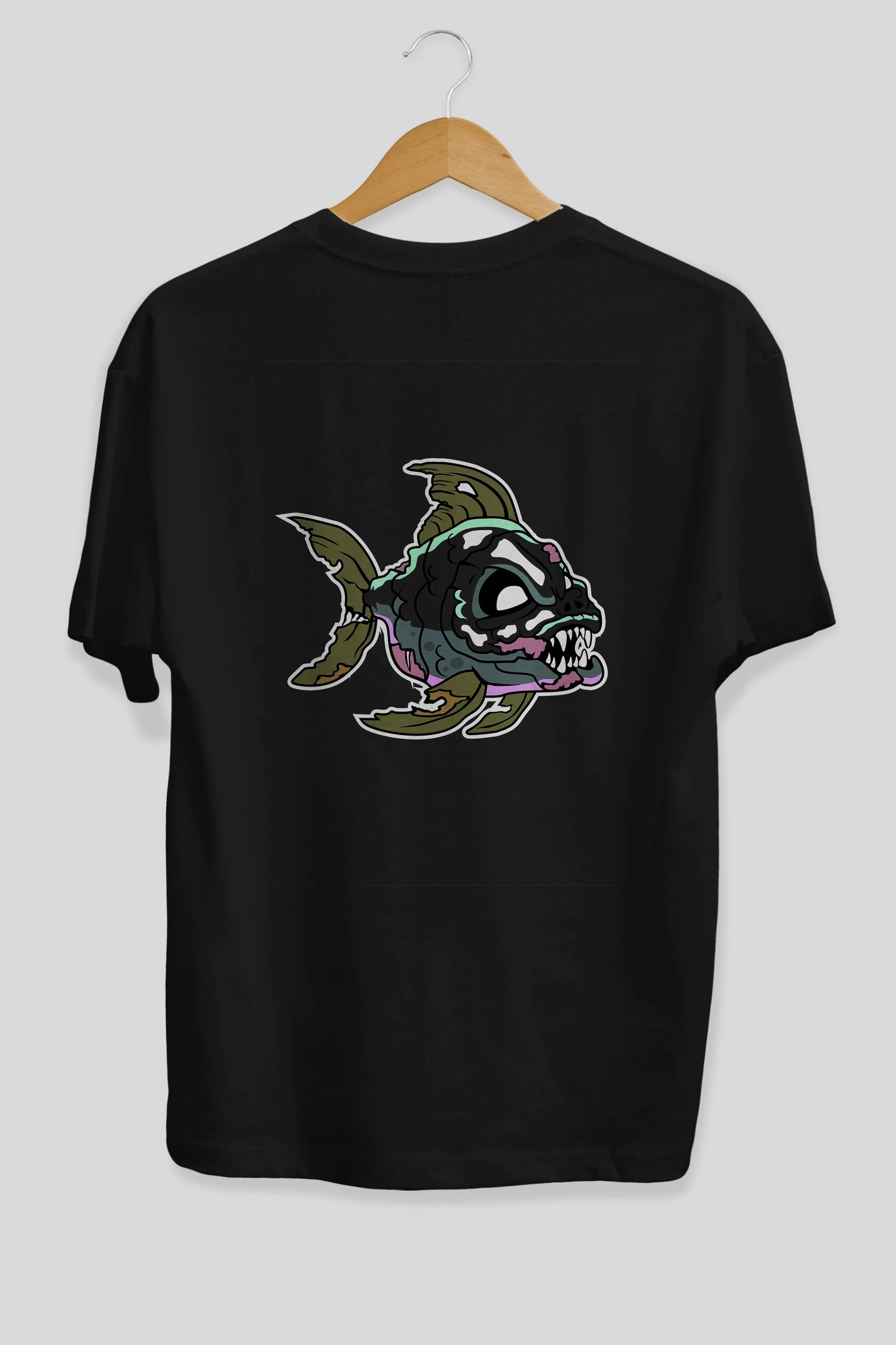 Fish Monster Arka Baskılı Oversize t-shirt Erkek Kadın Unisex %100 Pamuk tişort