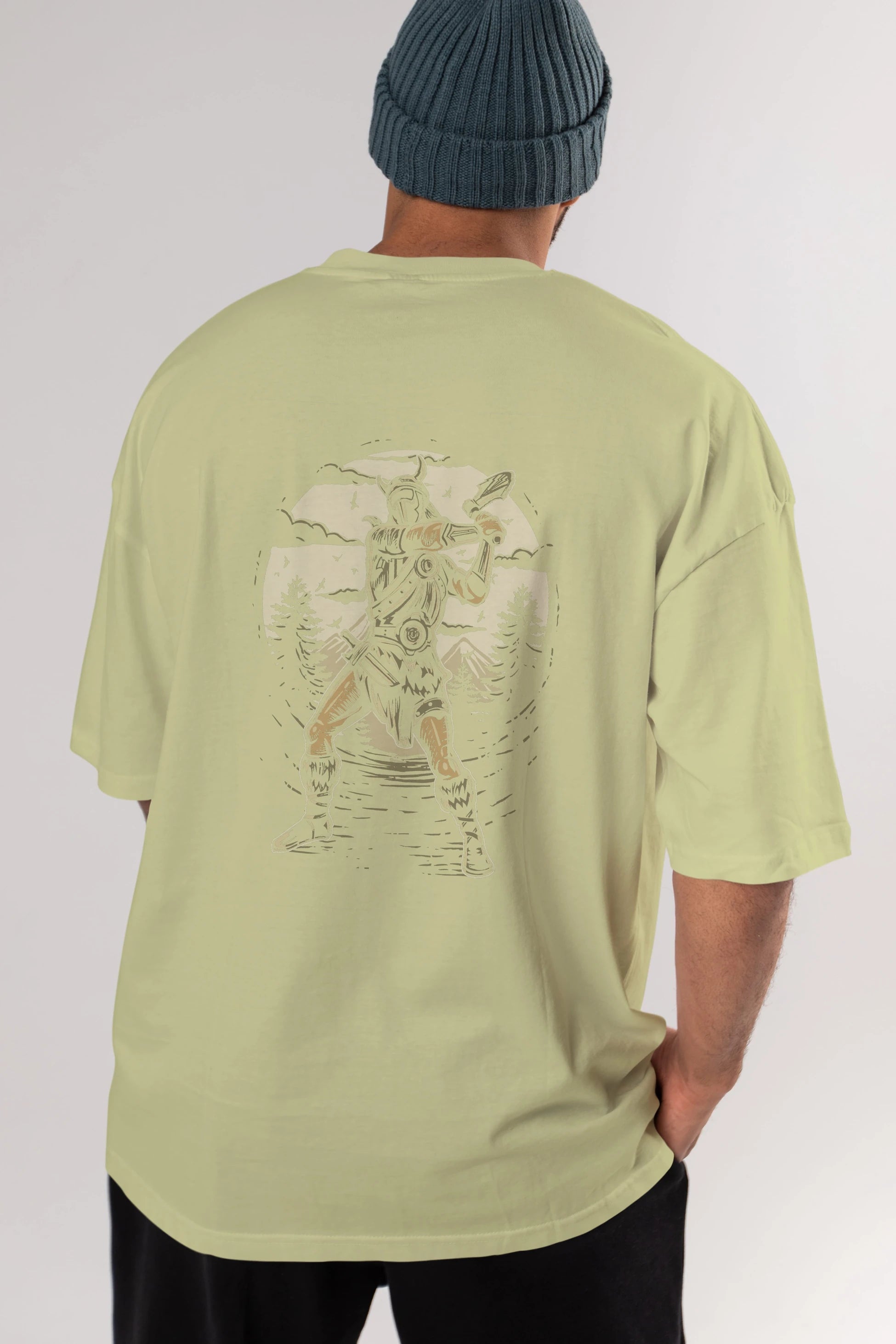 Viking Arka Baskılı Oversize t-shirt Erkek Kadın Unisex %100 Pamuk