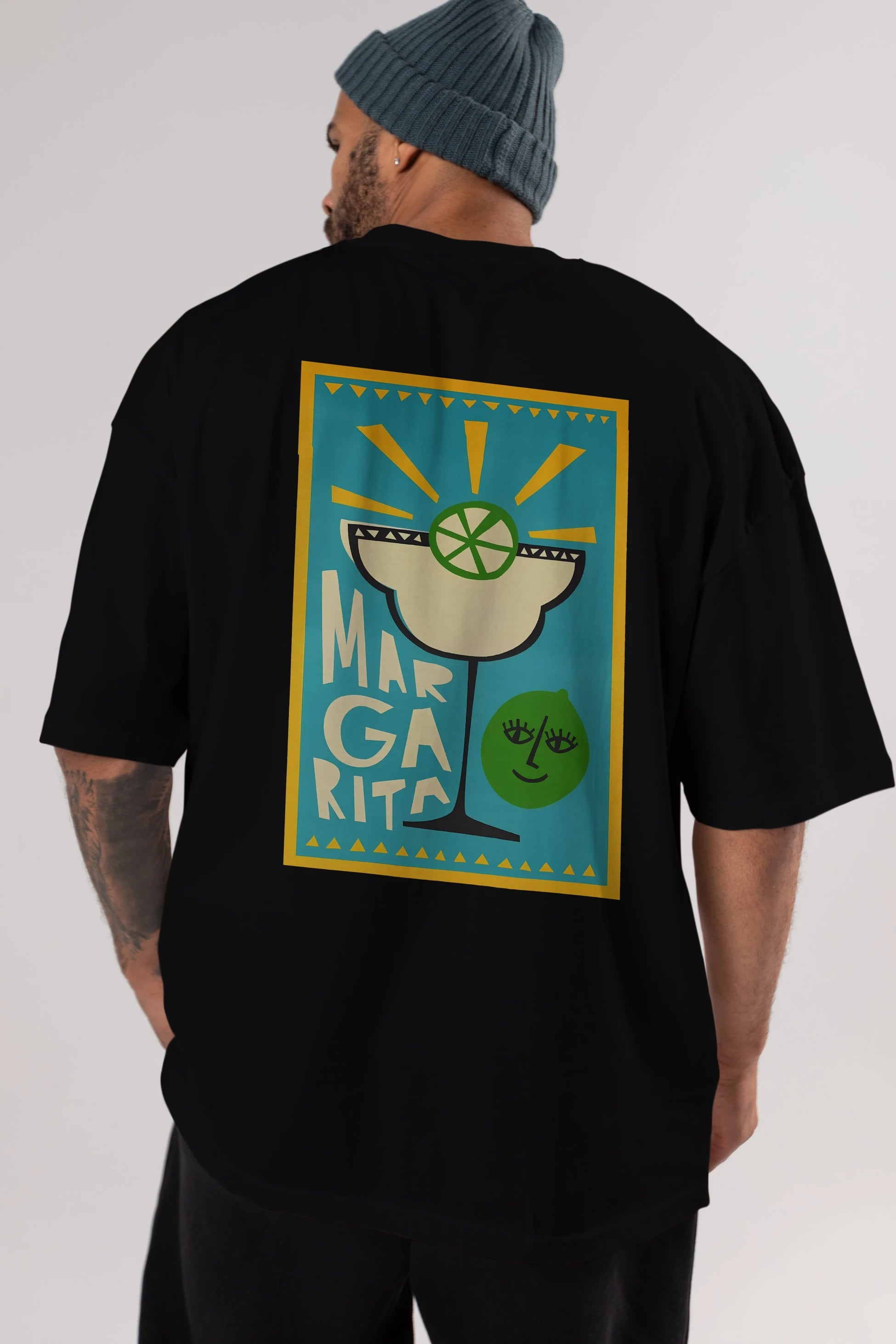 Margarita 4 Arka Baskılı Oversize t-shirt Erkek Kadın Unisex %100 Pamuk Bisiklet Yaka tişort