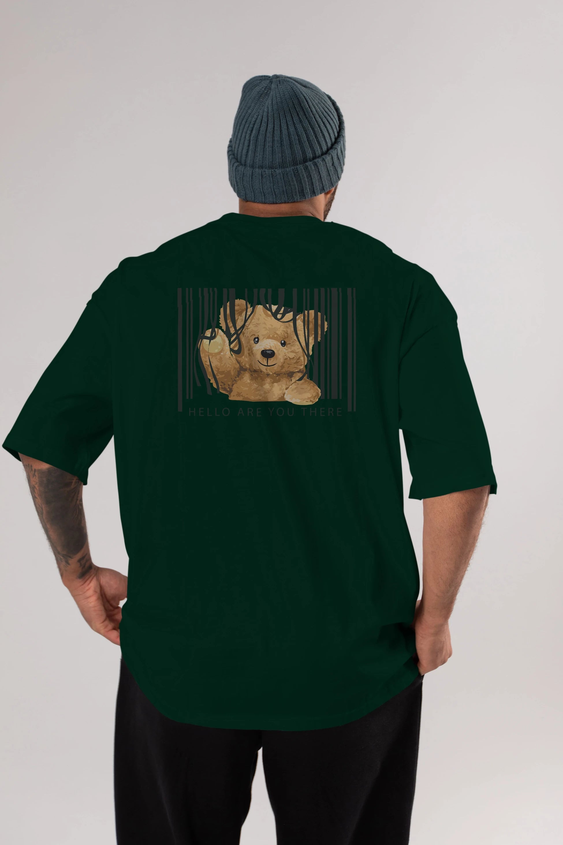 Teddy Bear Hello Arka Baskılı Oversize t-shirt Erkek Kadın Unisex %100 Pamuk