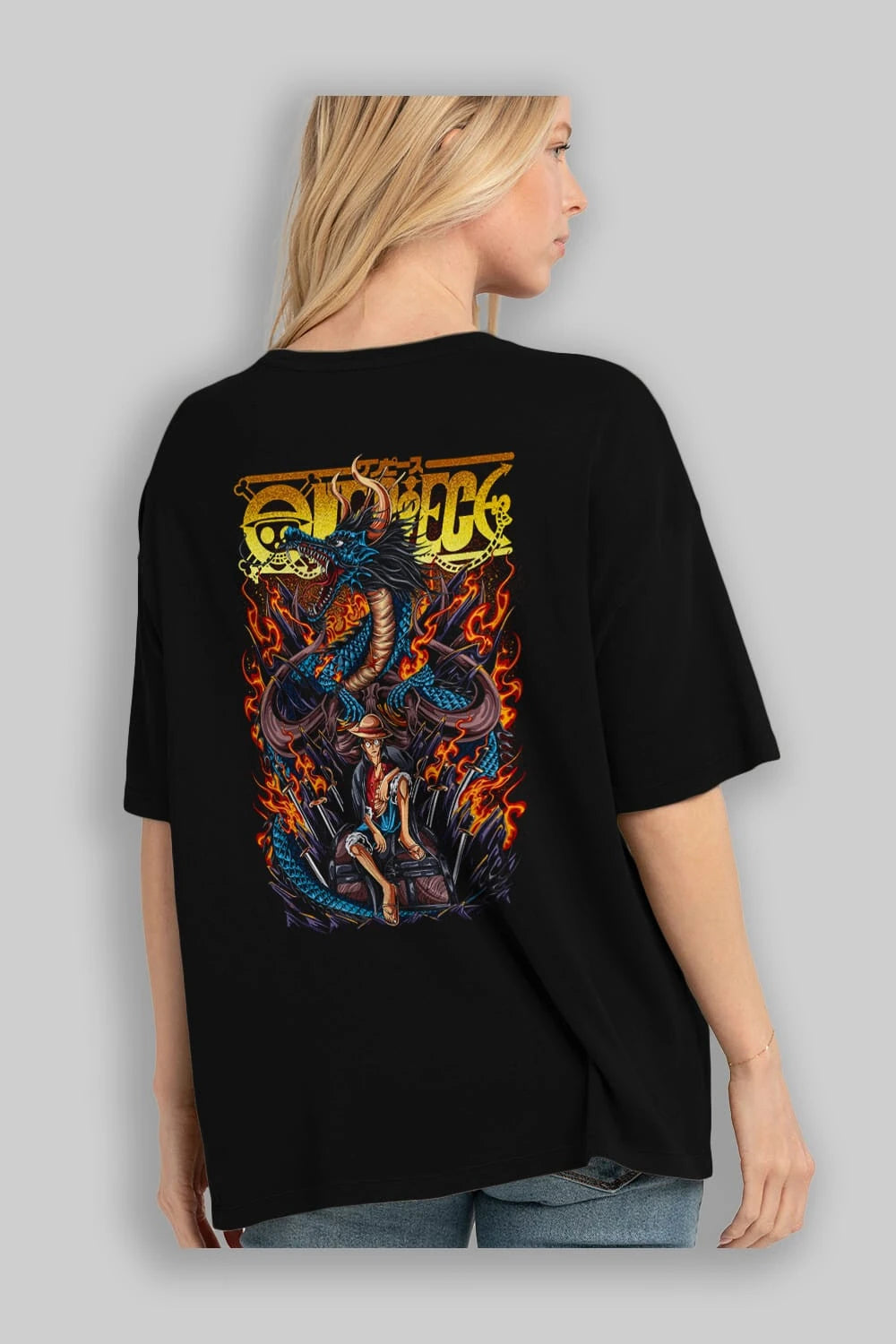 MONKEY D. LUFF-ONE PIECE Anime Arka Baskılı Oversize t-shirt Erkek Kadın Unisex