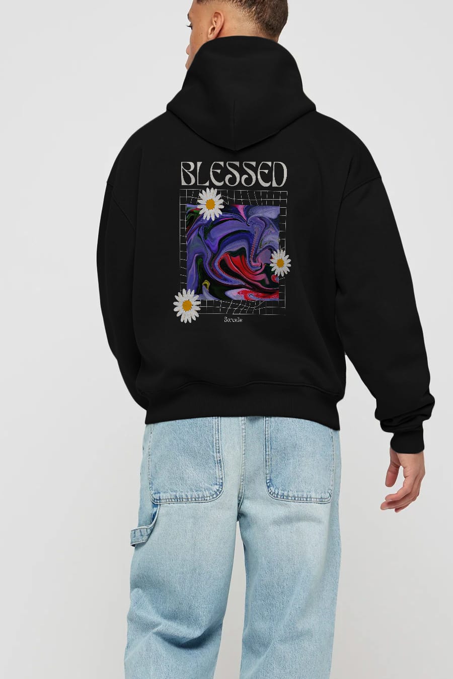 Blessed Arka Baskılı Oversize Hoodie Kapüşonlu Sweatshirt Erkek Kadın Unisex