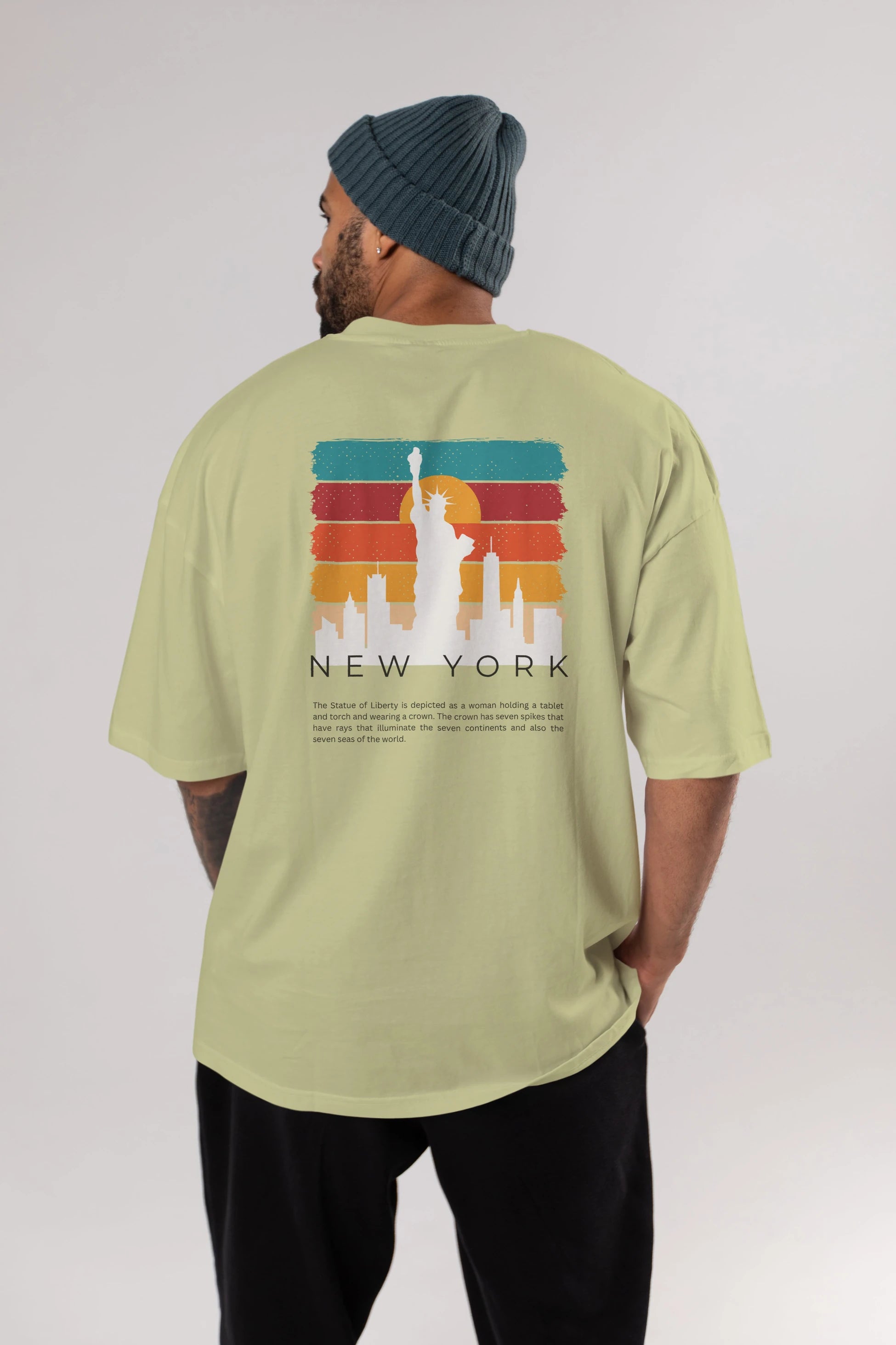 New York Yazılı Arka Baskılı Oversize t-shirt Erkek Kadın Unisex