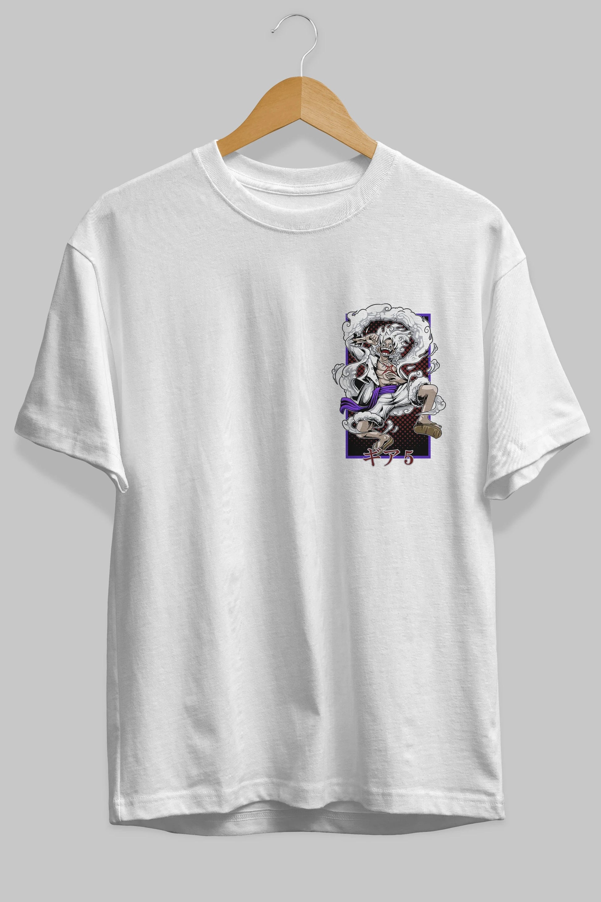 MONKEY D. LUFFY GEAR5 Ön Sol Baskılı Oversize t-shirt Erkek Kadın Unisex %100 Pamuk Bisiklet Yaka tişort