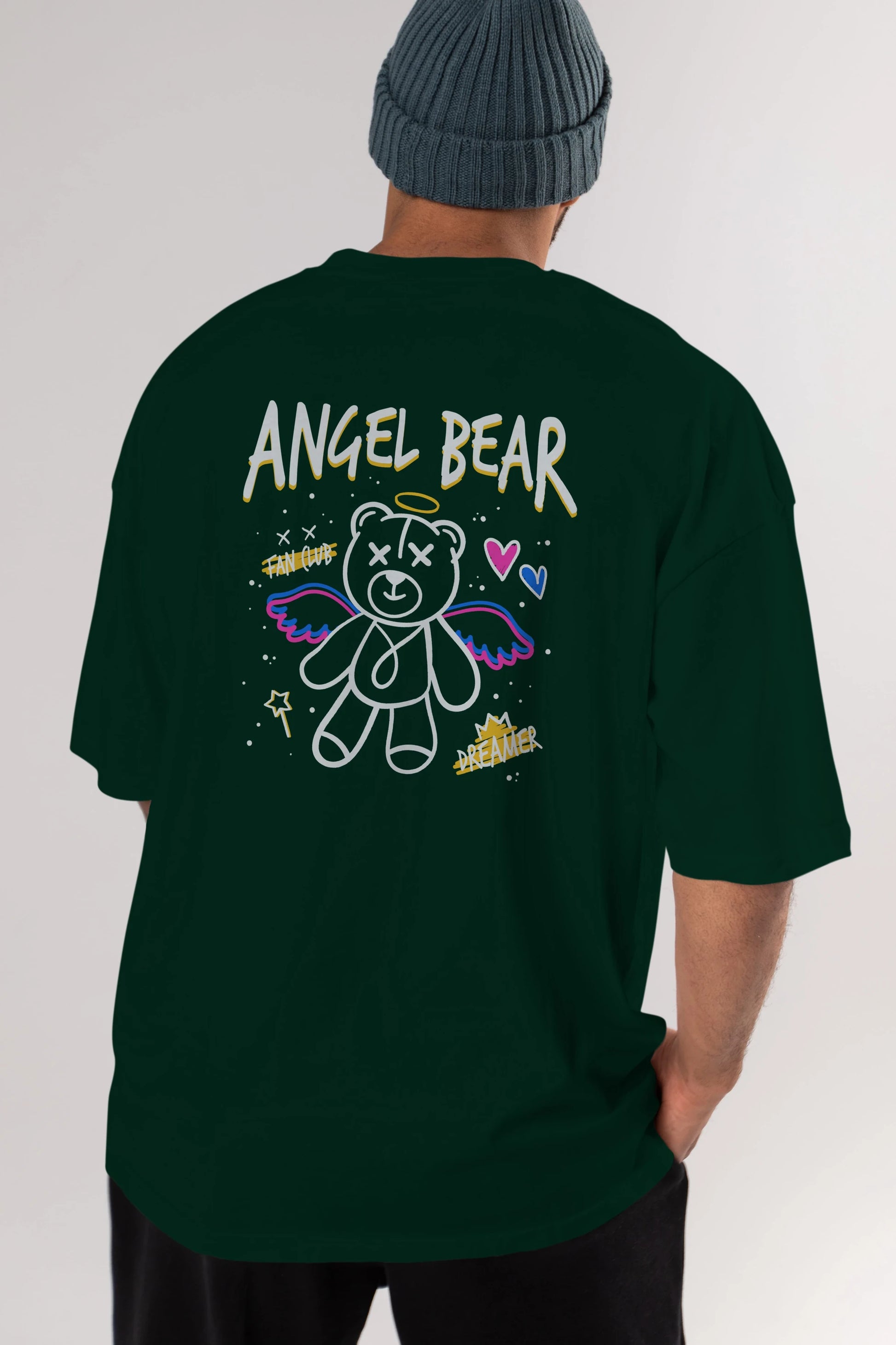 Angel Bear Arka Baskılı Oversize t-shirt Erkek Kadın Unisex