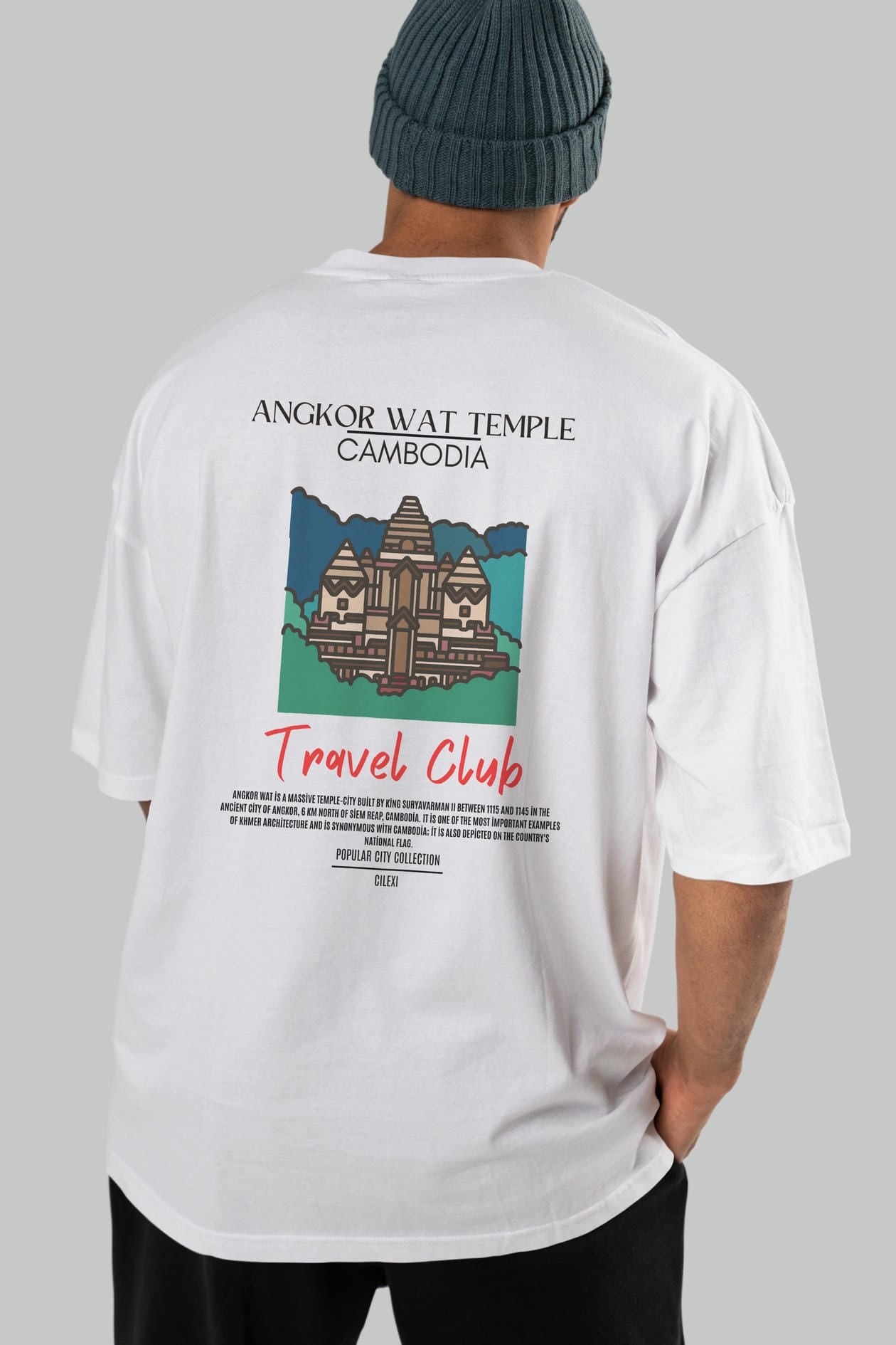 Angkor Wat Temple Cambodia Arka Baskılı Oversize t-shirt Erkek Kadın Pamuk Bisiklet Yaka tişort