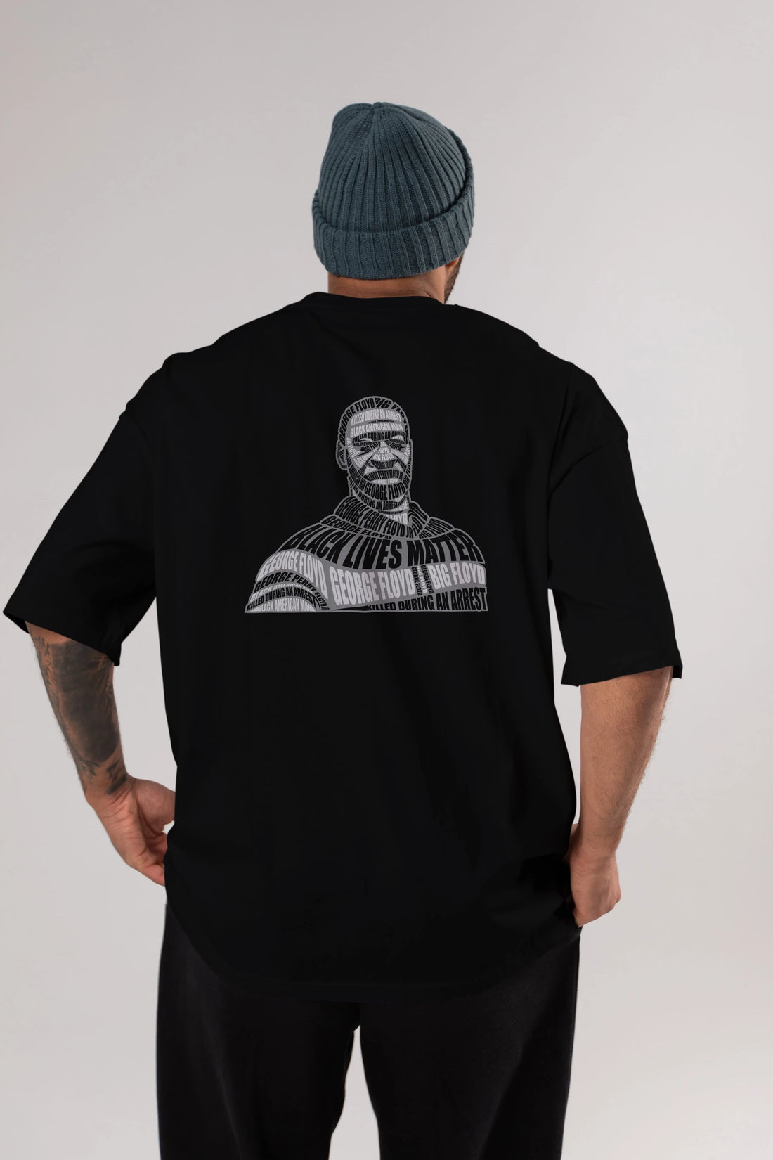 George Floyd Calligram Arka Baskılı Oversize t-shirt %100 pamuk Erkek Kadın Unisex