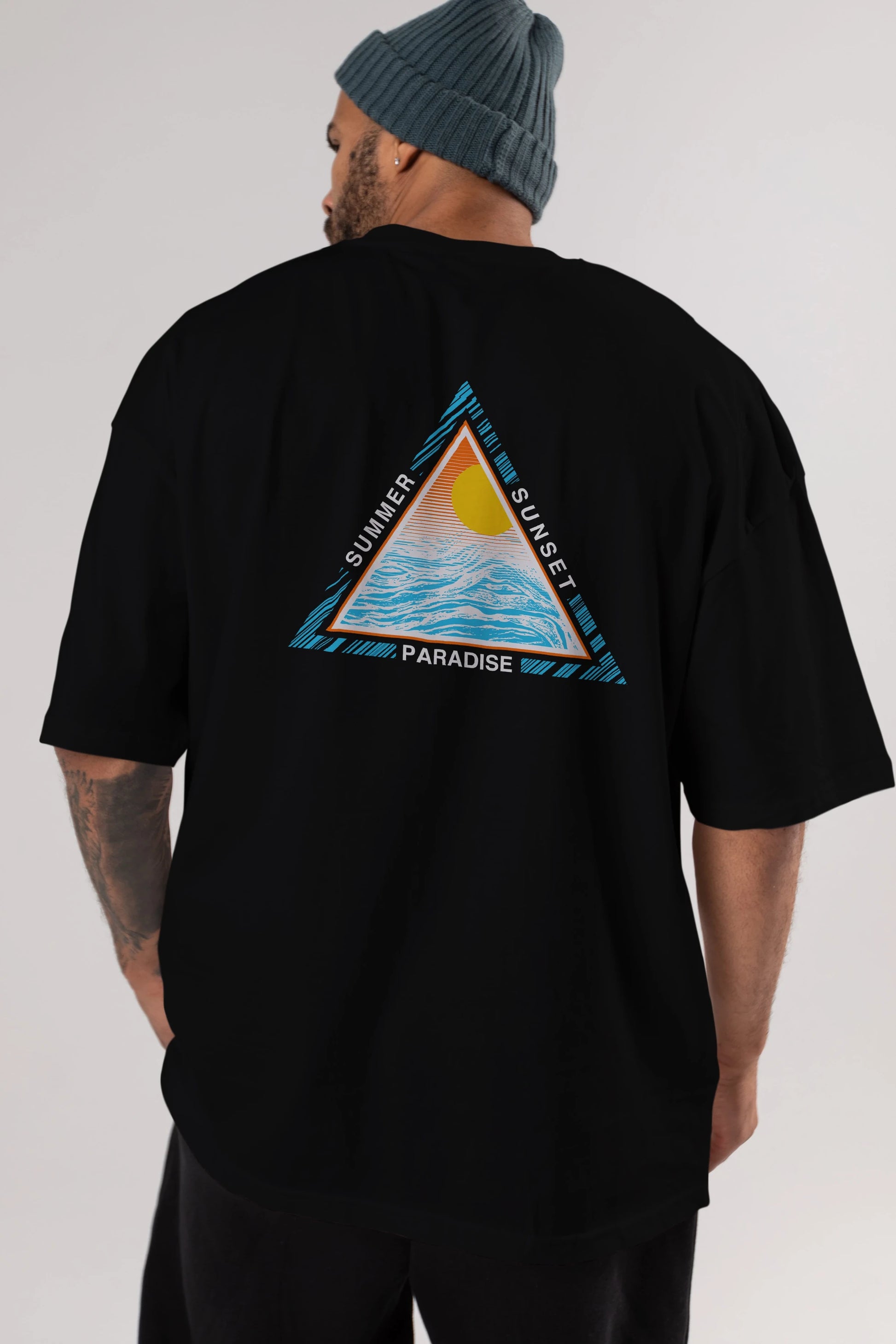 Summer Sunset Paradise Arka Baskılı Oversize t-shirt Erkek Kadın Unisex