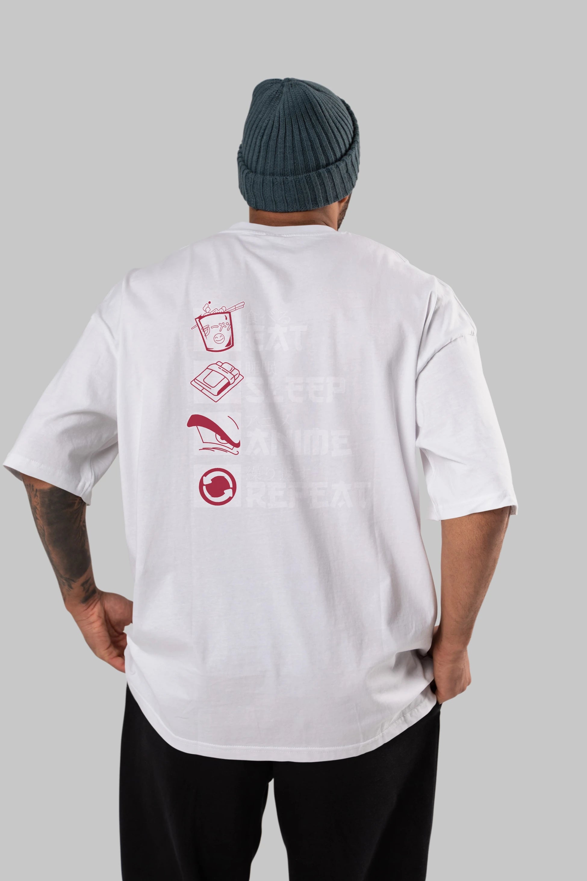Eat, Sleep, Anime, Repeat Anime Arka Baskılı Oversize t-shirt Erkek Kadın Unisex