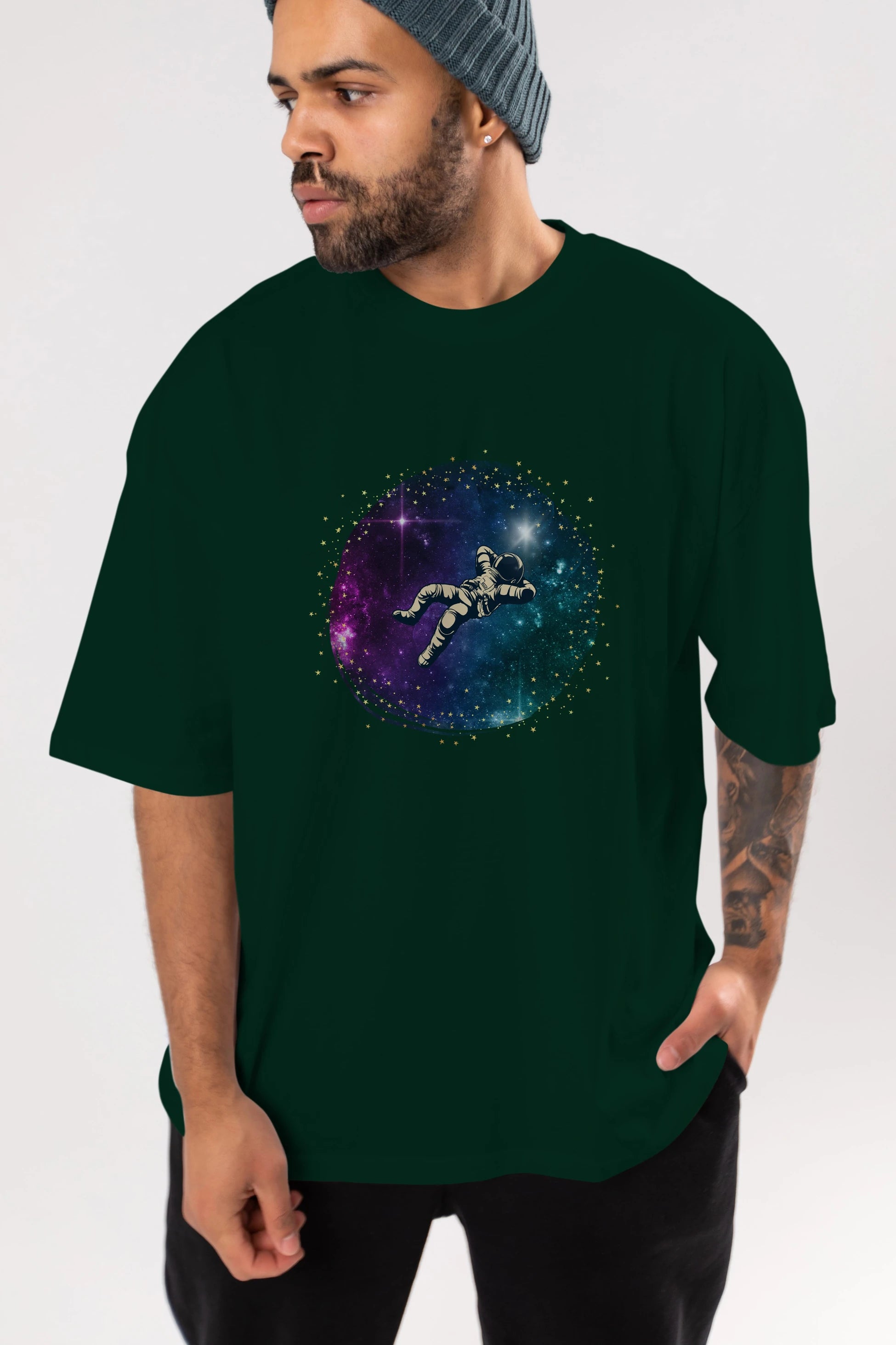 Astronaut in the Galaxy Ön Baskılı Oversize t-shirt Erkek Kadın Unisex