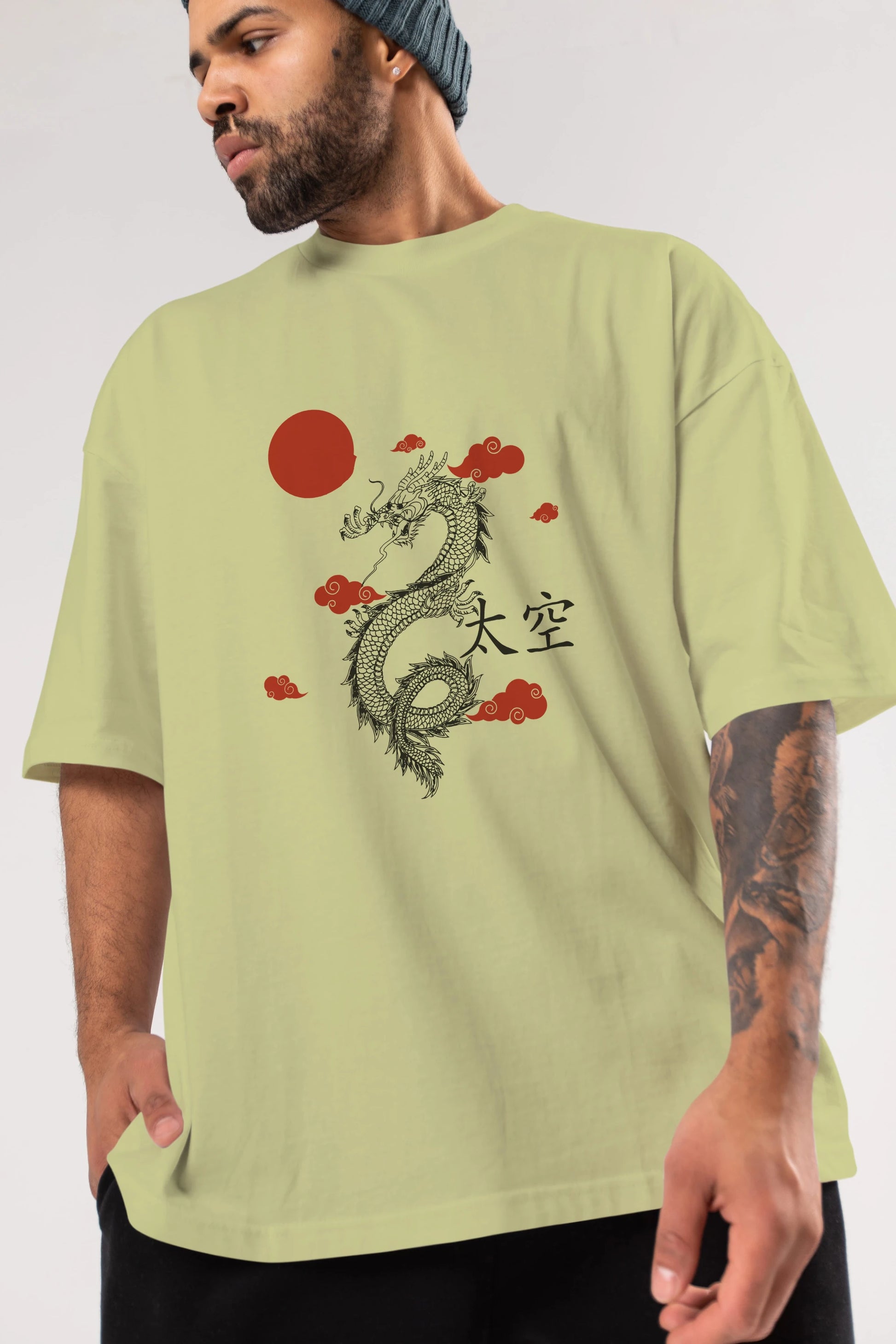 Chinese Dragon Ön Baskılı Oversize t-shirt Erkek Kadın Unisex