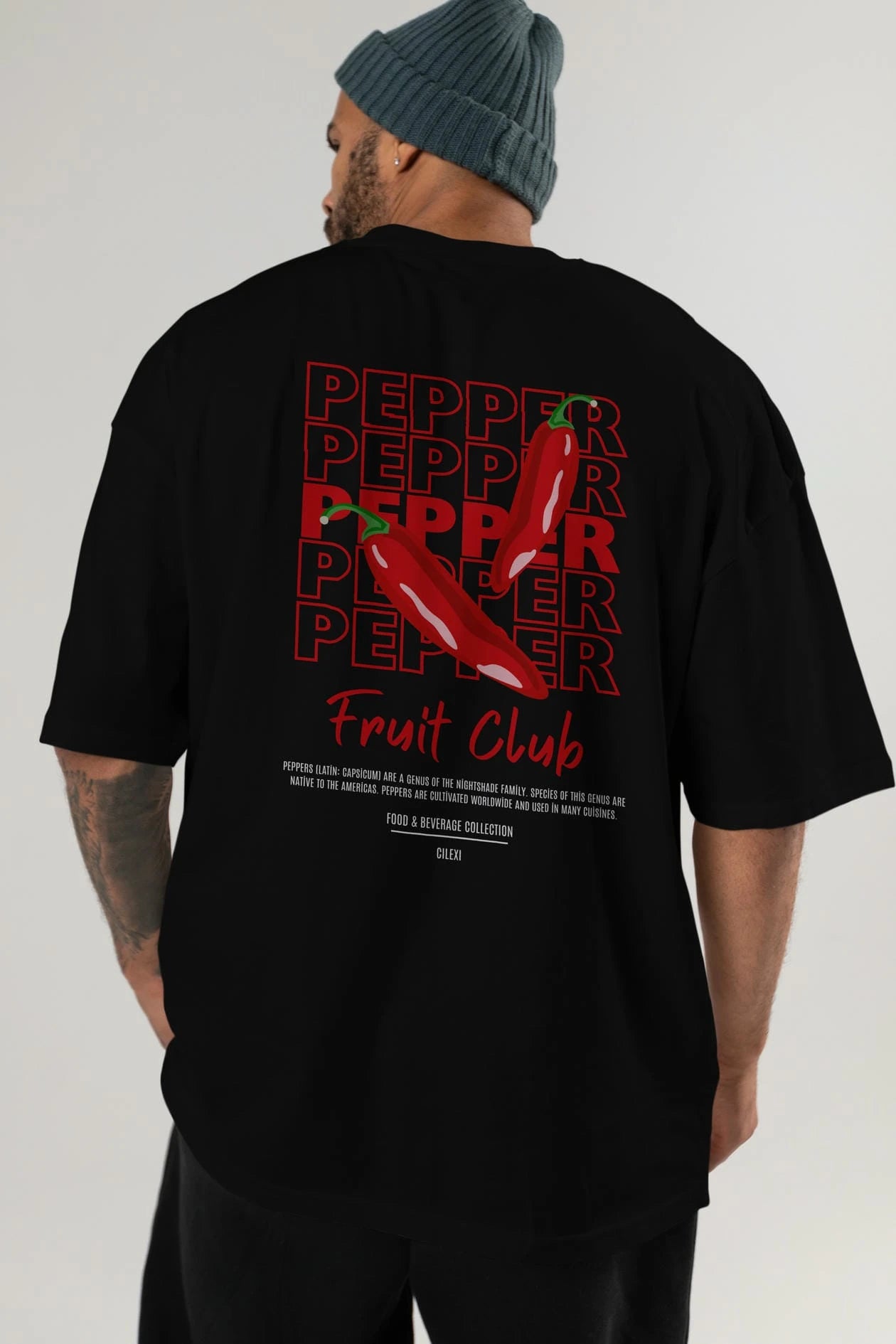 Pepper Arka Baskılı Oversize t-shirt Erkek Kadın Pamuk Bisiklet Yaka tişort
