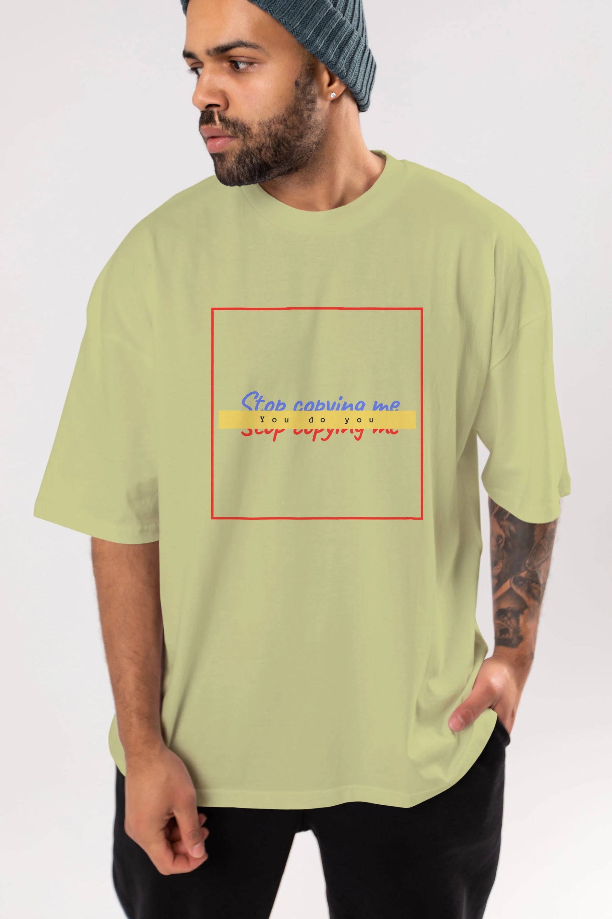 Stop Copying Me Ön Baskılı Oversize t-shirt Erkek Kadın Unisex