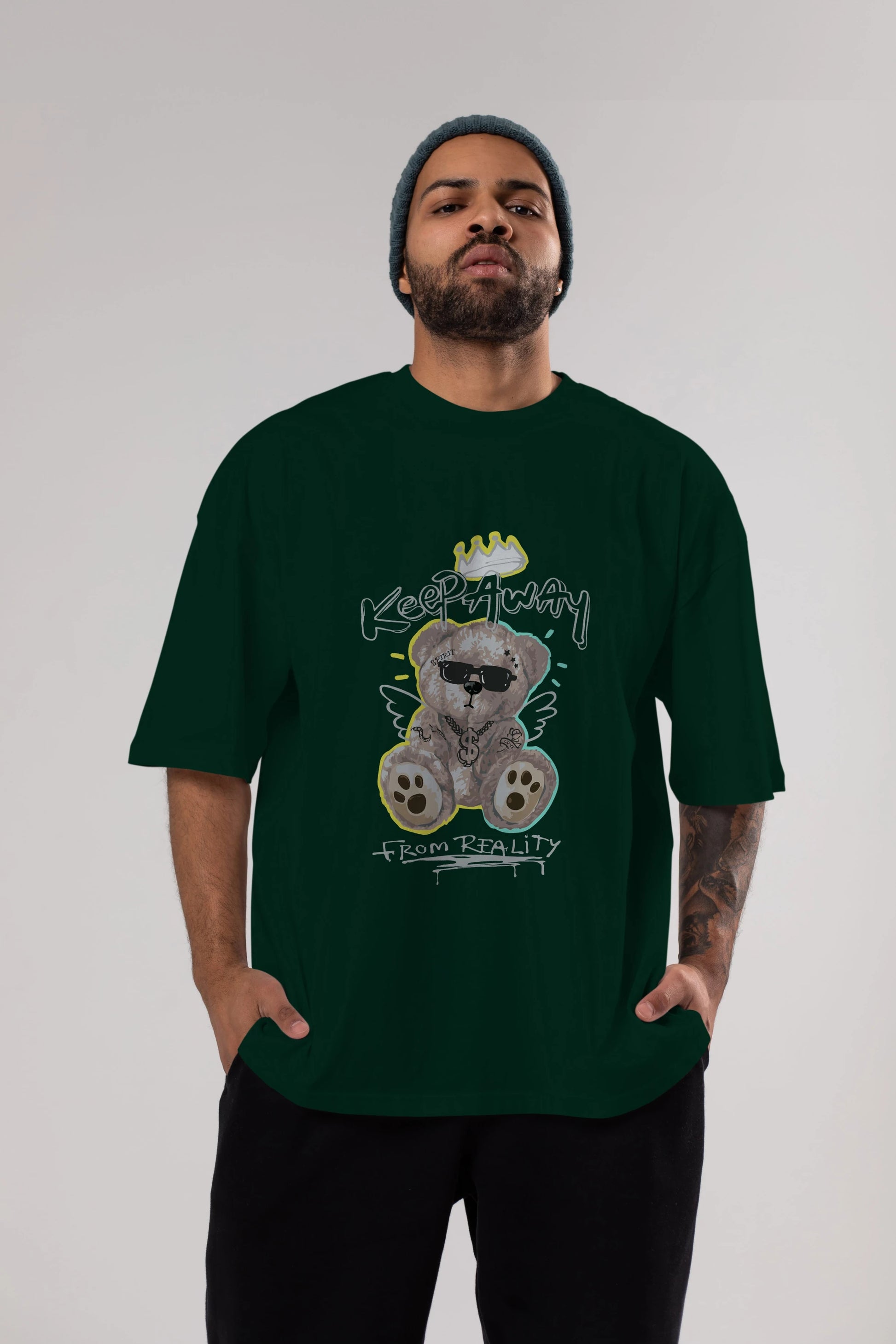 Keep Away Bear Ön Baskılı Oversize t-shirt Erkek Kadın Unisex