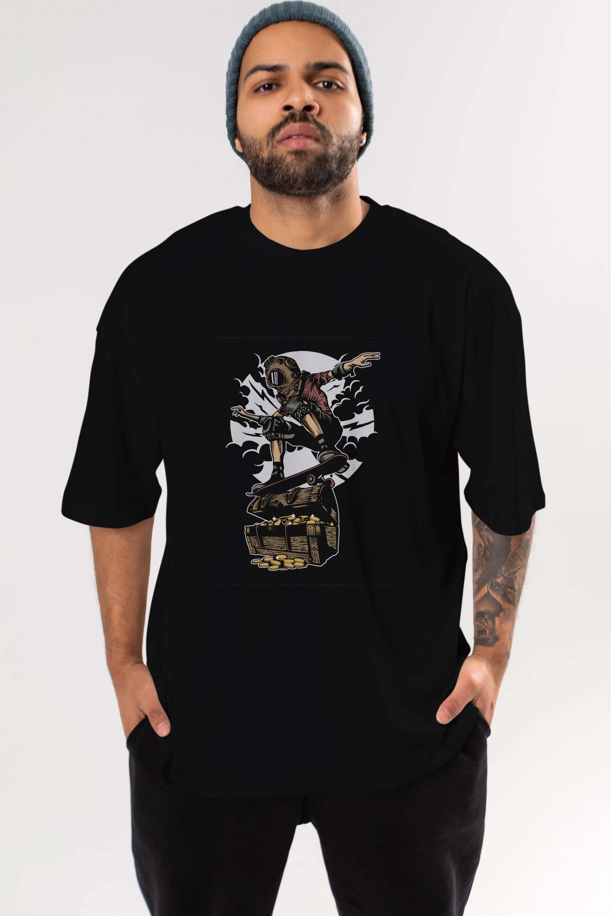 Diver Skater Treasure Ön Baskılı Oversize t-shirt Erkek Kadın Unisex %100 Pamuk tişort