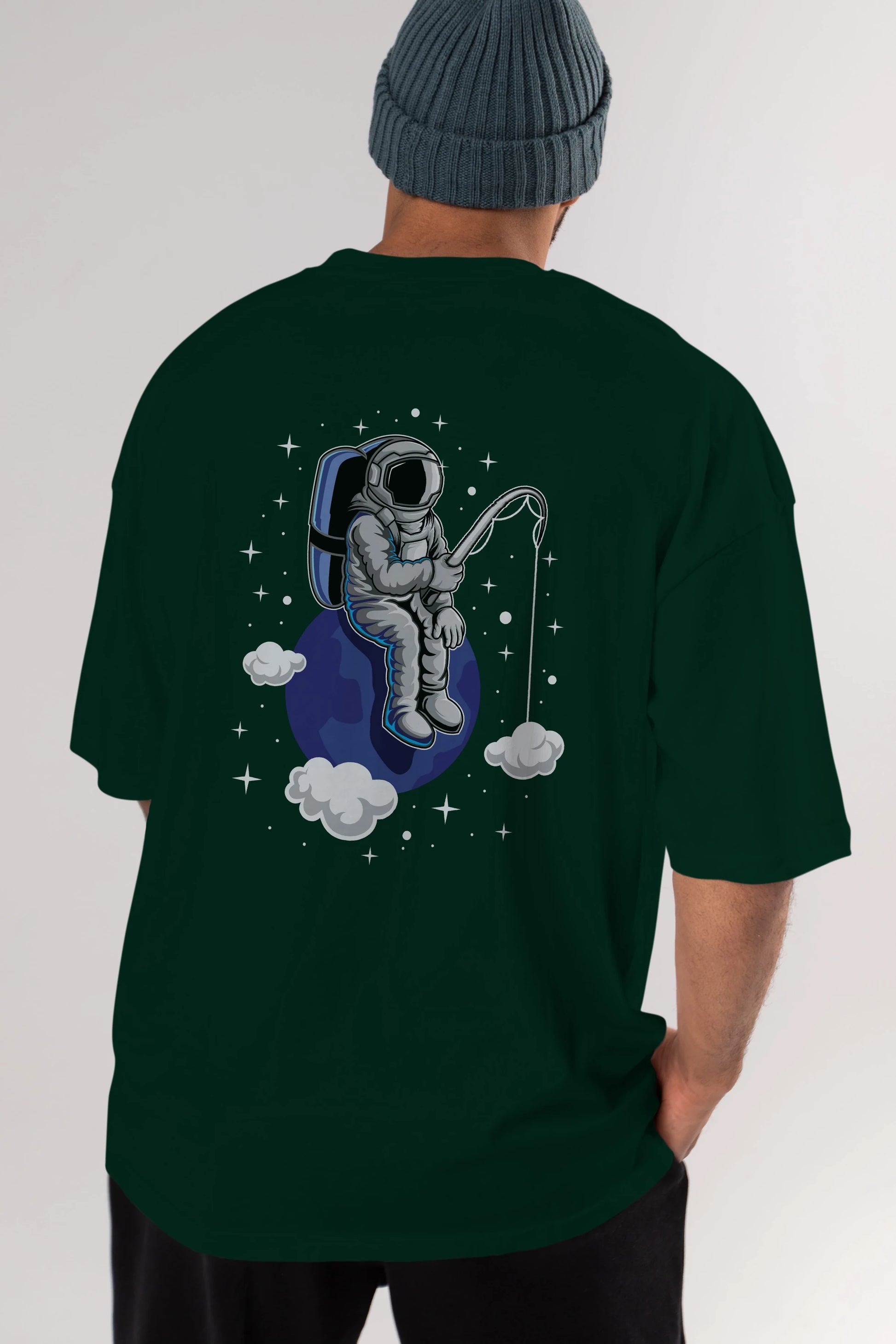 Astronaut Fishing (2) Arka Baskılı Oversize t-shirt Erkek Kadın Unisex