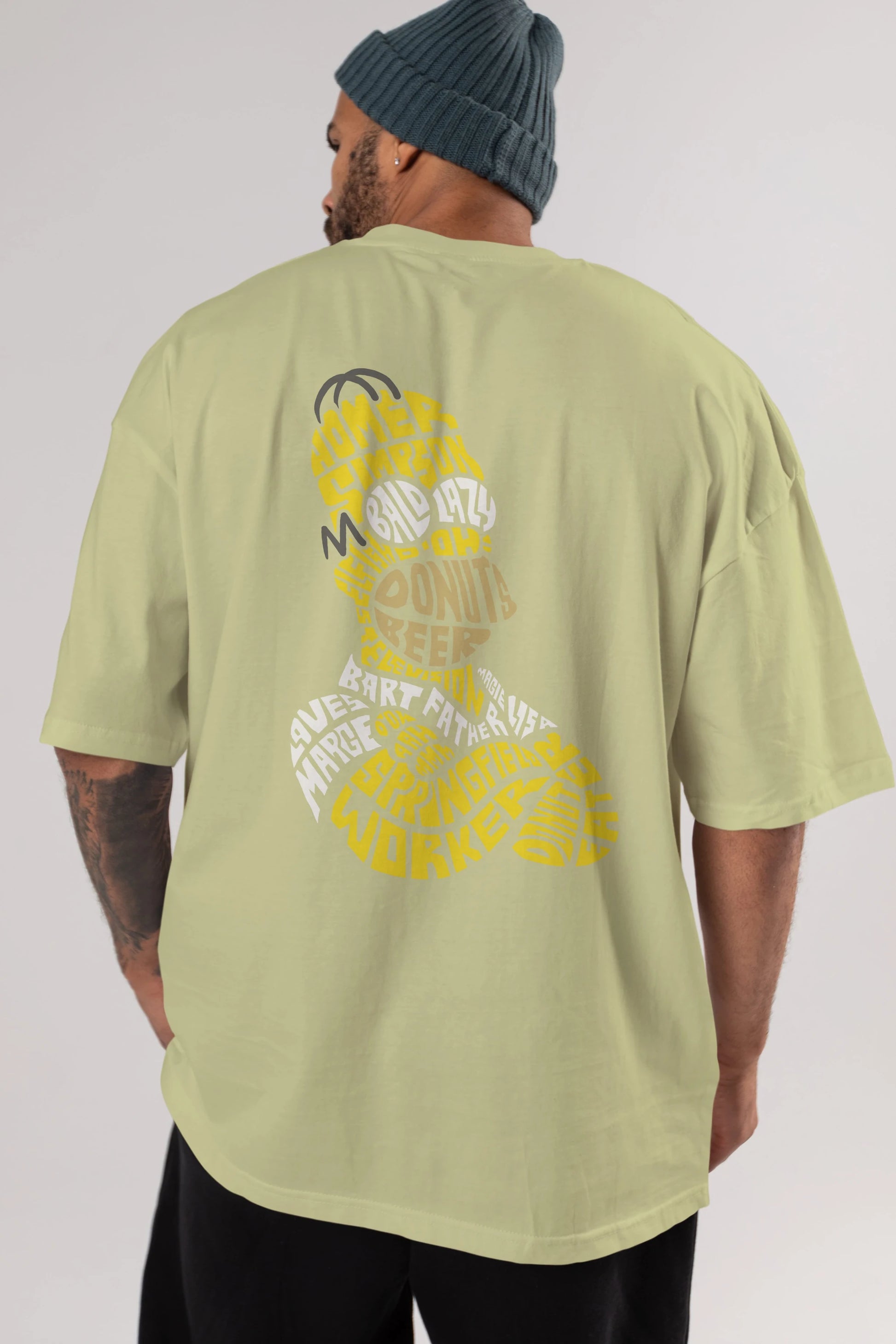 Homer Simpson Arka Baskılı Oversize t-shirt %100 pamuk Erkek Kadın Unisex