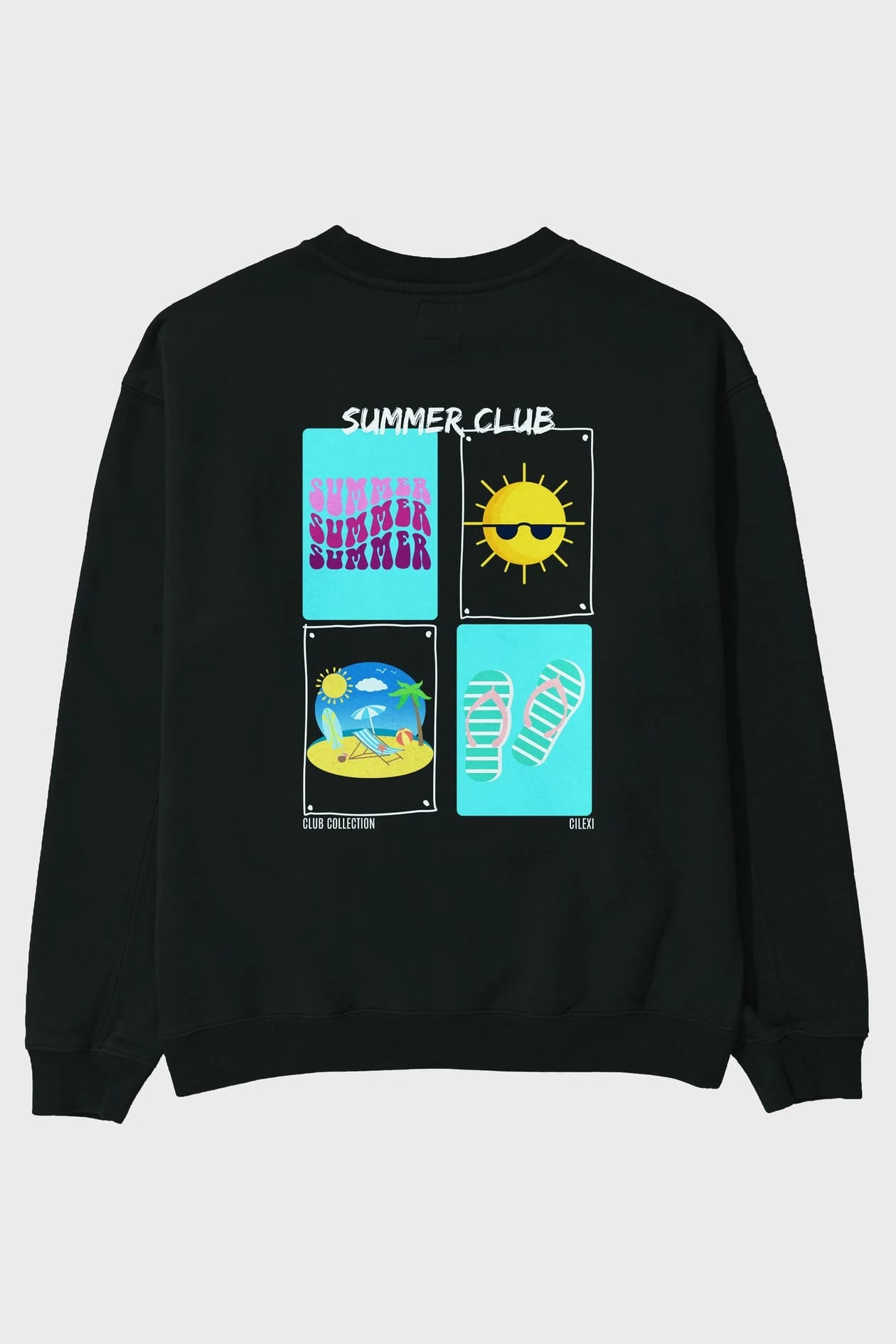 Summer Club Arka Baskılı Oversize Sweatshirt Erkek Kadın Unisex