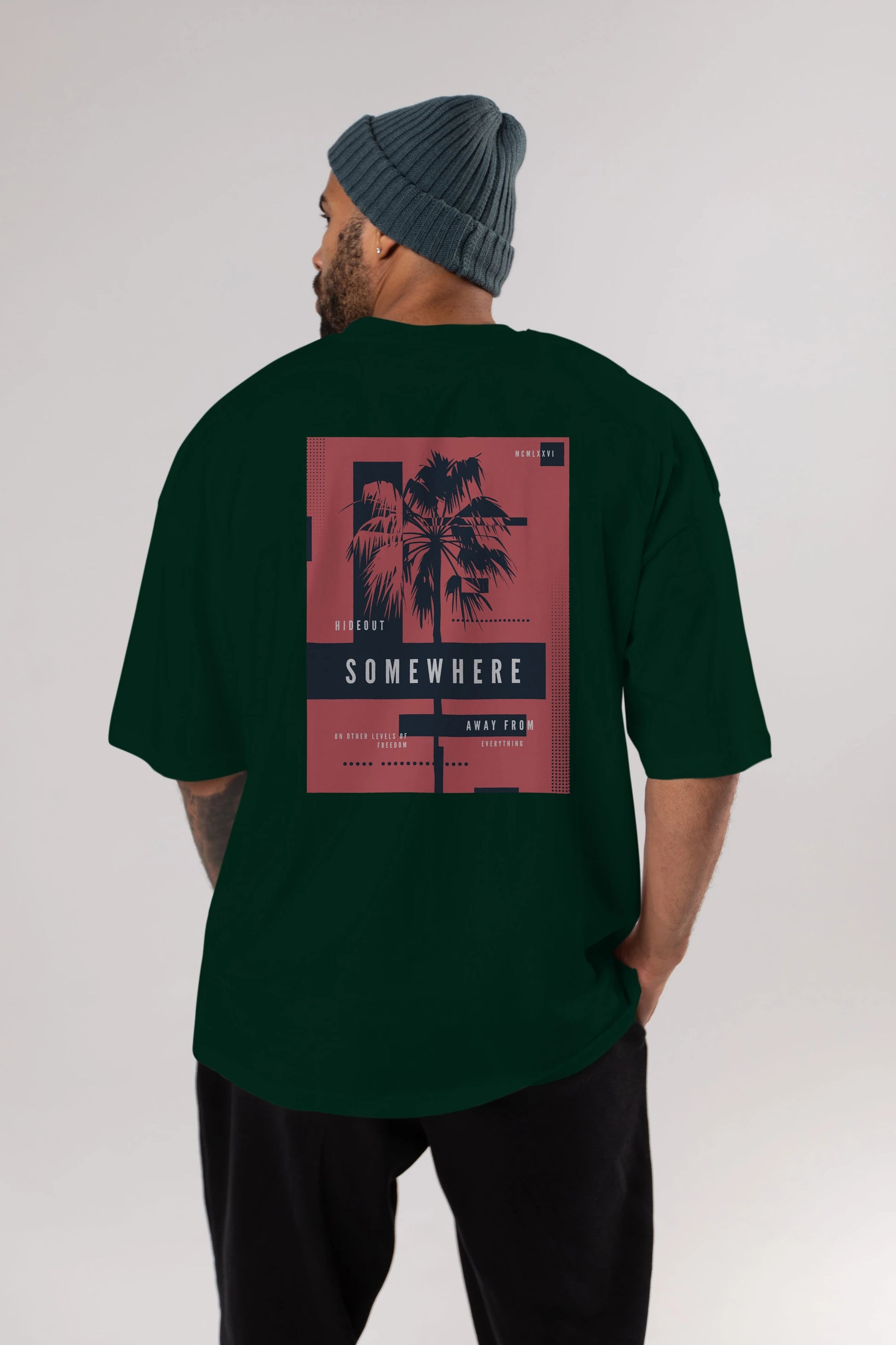 Hideout Somewhere Arka Baskılı Oversize t-shirt Erkek Kadın Unisex