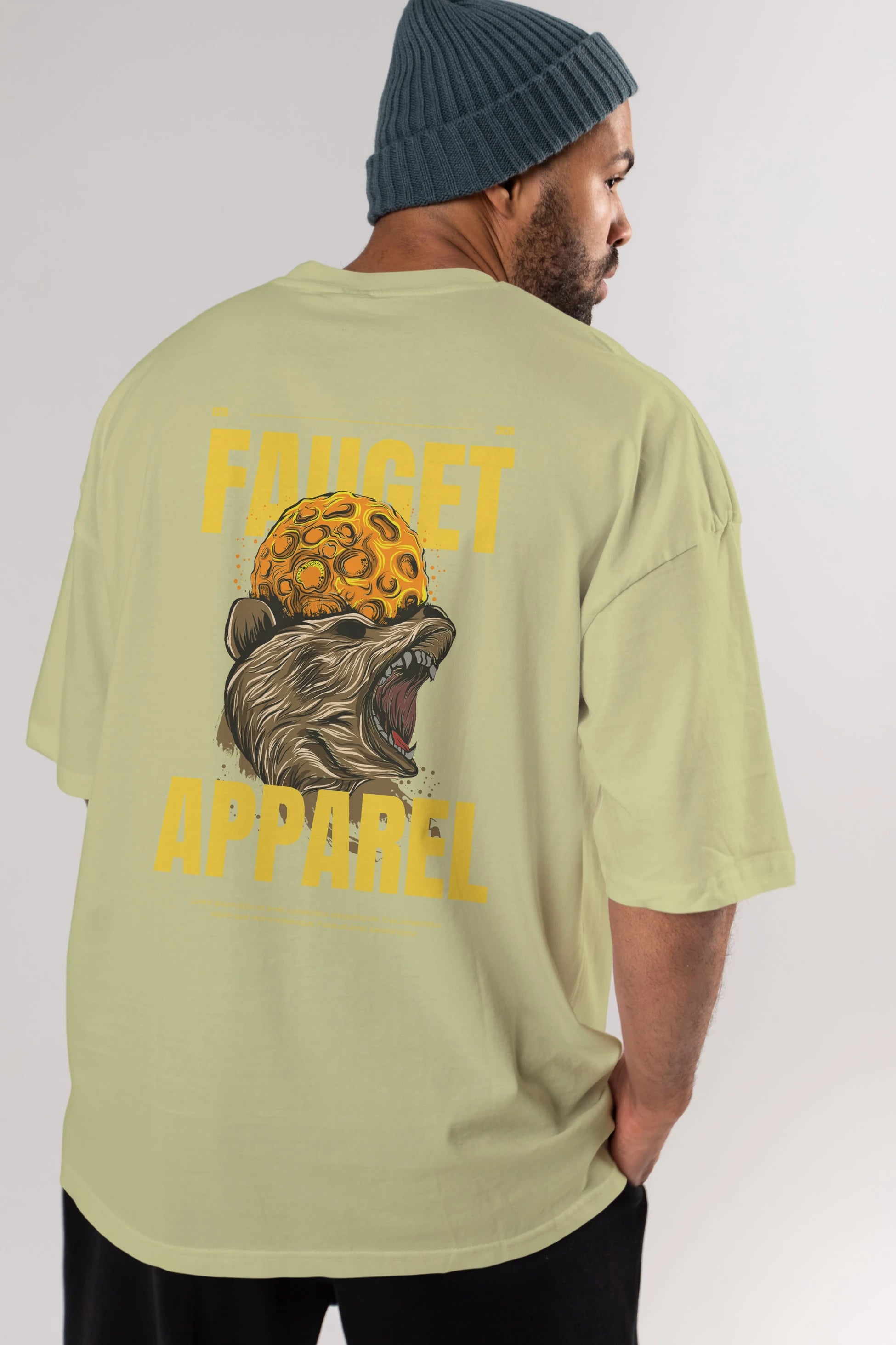 Bear Angry Fauget Apparel Arka Baskılı Oversize t-shirt Erkek Kadın Unisex