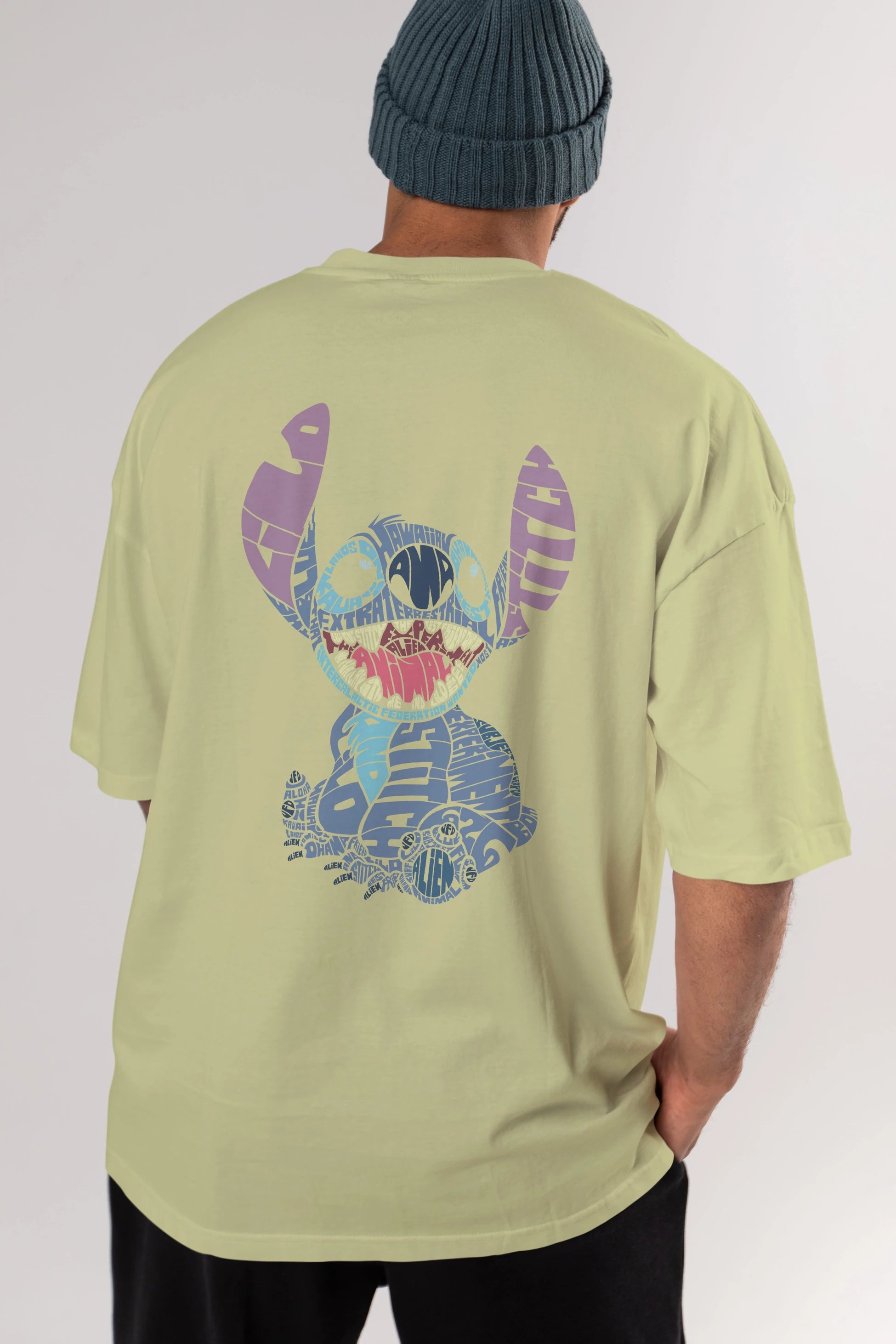 Stitch Arka Baskılı Oversize t-shirt %100 pamuk Erkek Kadın Unisex