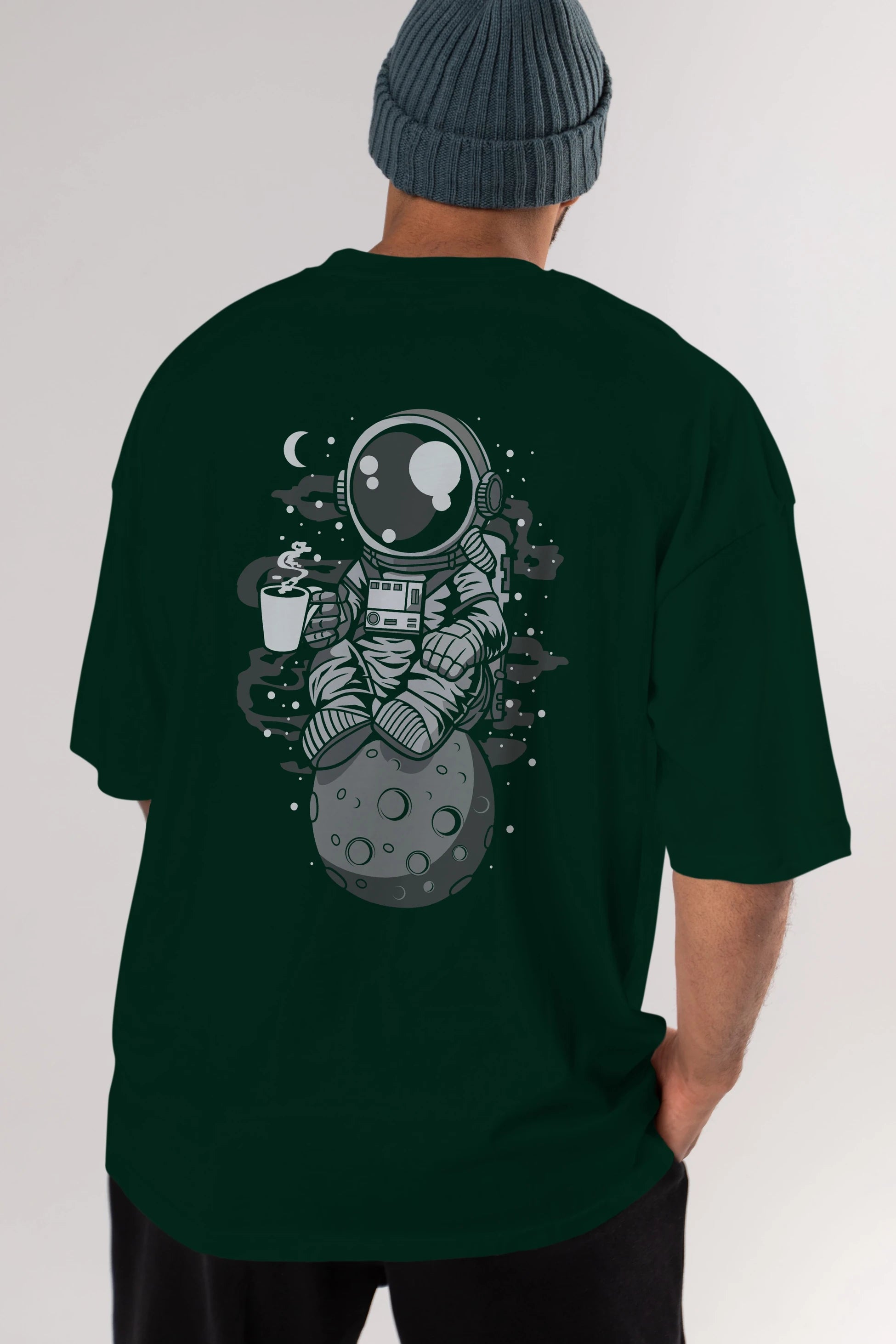 Astronaut Coffee Arka Baskılı Oversize t-shirt Erkek Kadın Unisex