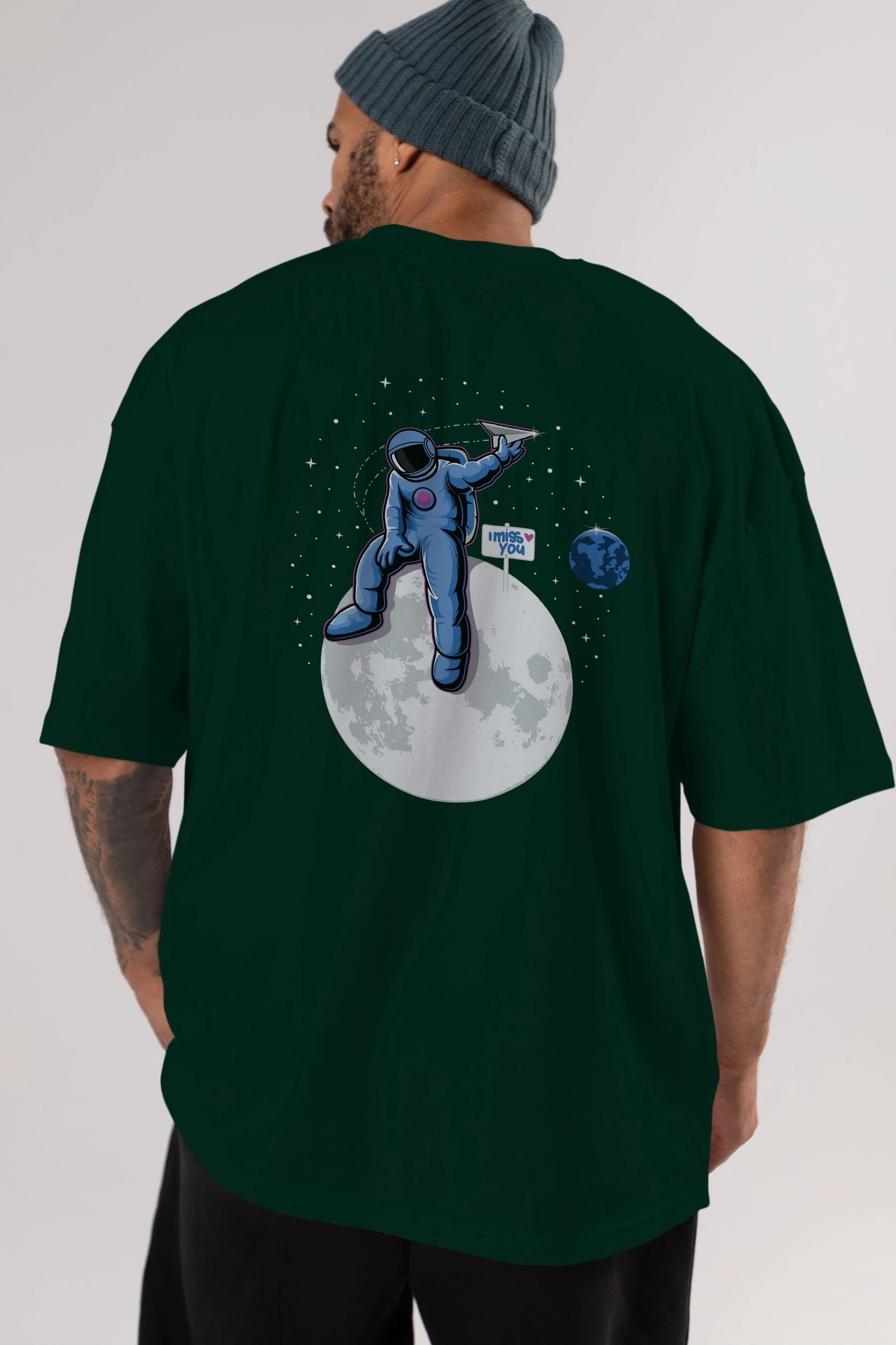 Astro Missing Earth Arka Baskılı Oversize t-shirt Erkek Kadın Unisex