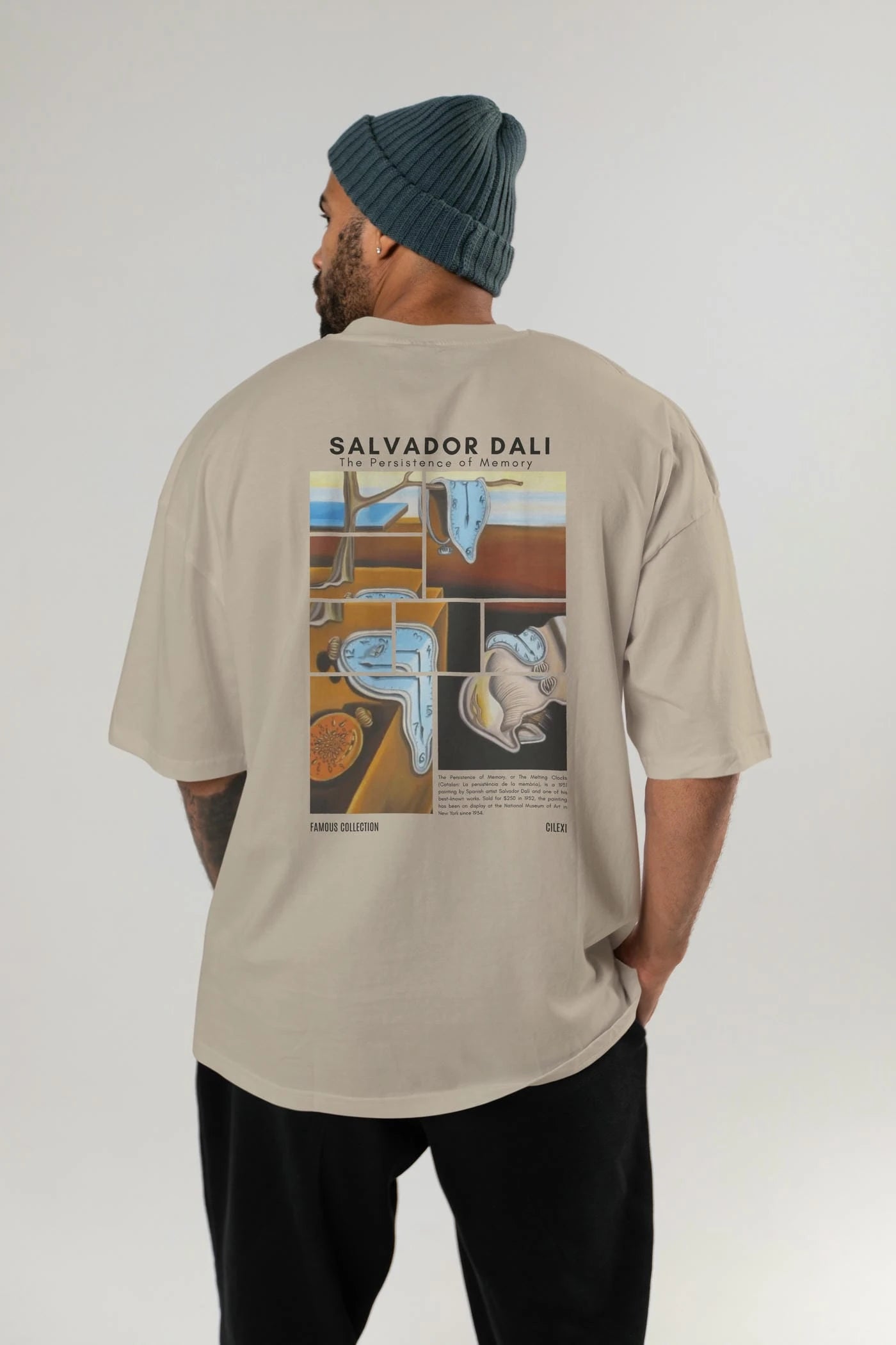 Salvador Dali Arka Baskılı Oversize t-shirt Erkek Kadın Bisiklet Yaka Pamuk tişort