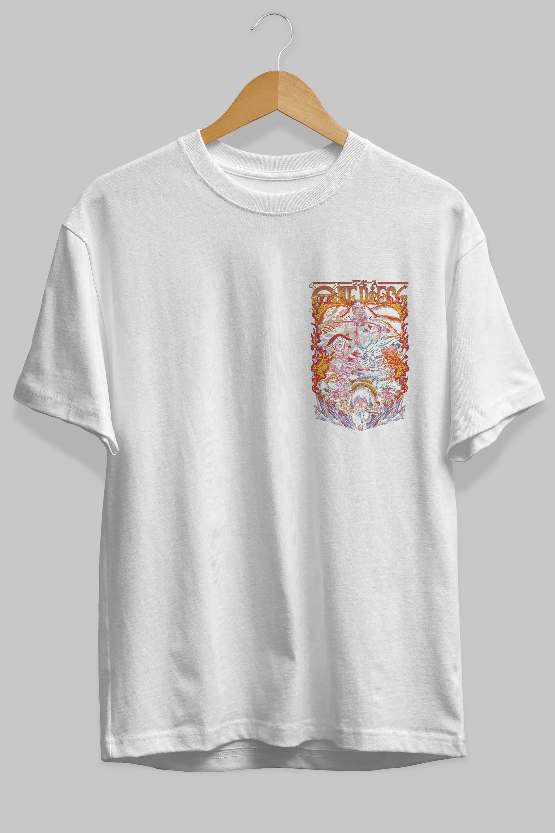 ONE PIECE (3) Ön Sol Baskılı Oversize t-shirt Erkek Kadın Unisex %100 Pamuk Bisiklet Yaka tişort