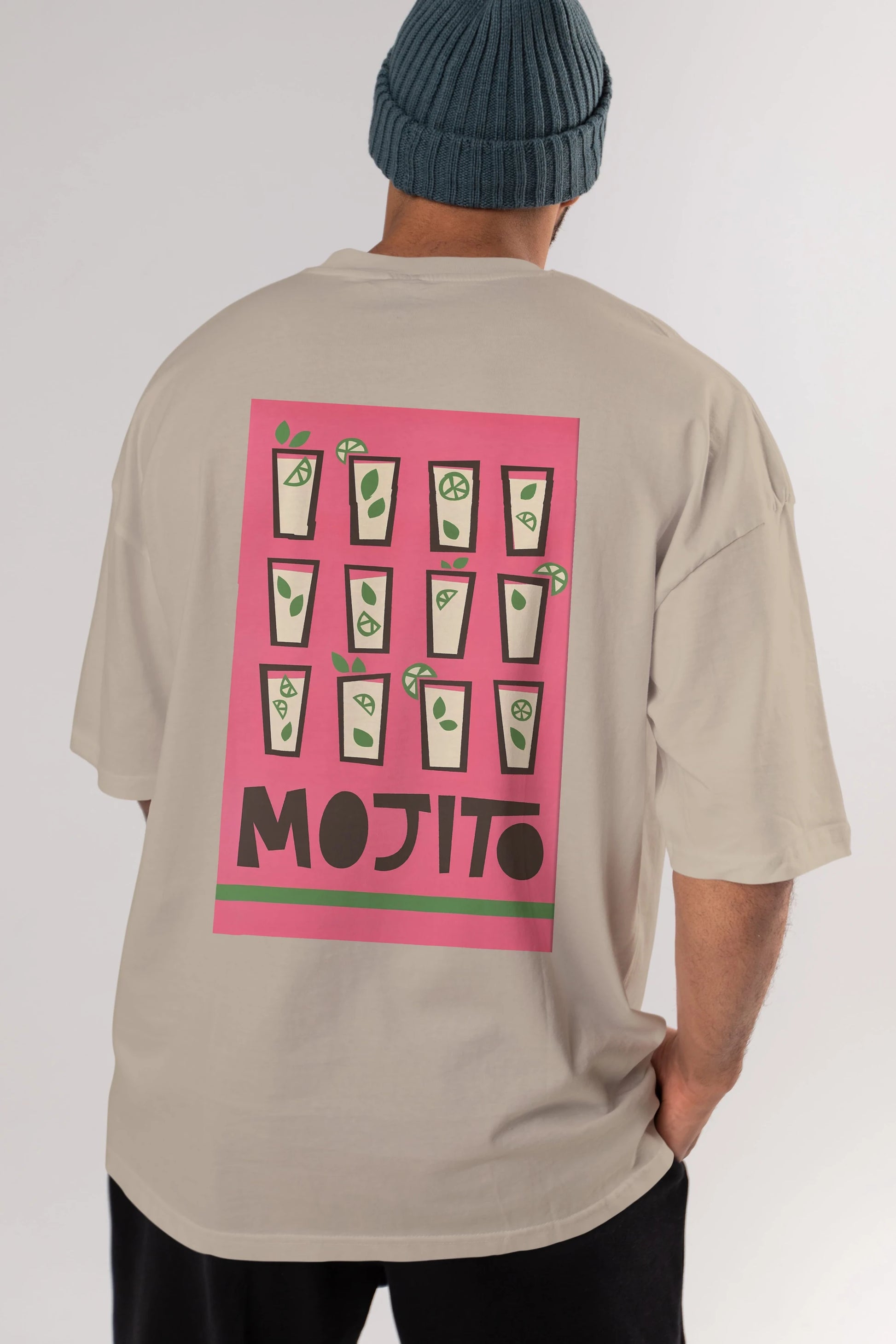 Mojito Arka Baskılı Oversize t-shirt Erkek Kadın Unisex %100 Pamuk Bisiklet Yaka tişort