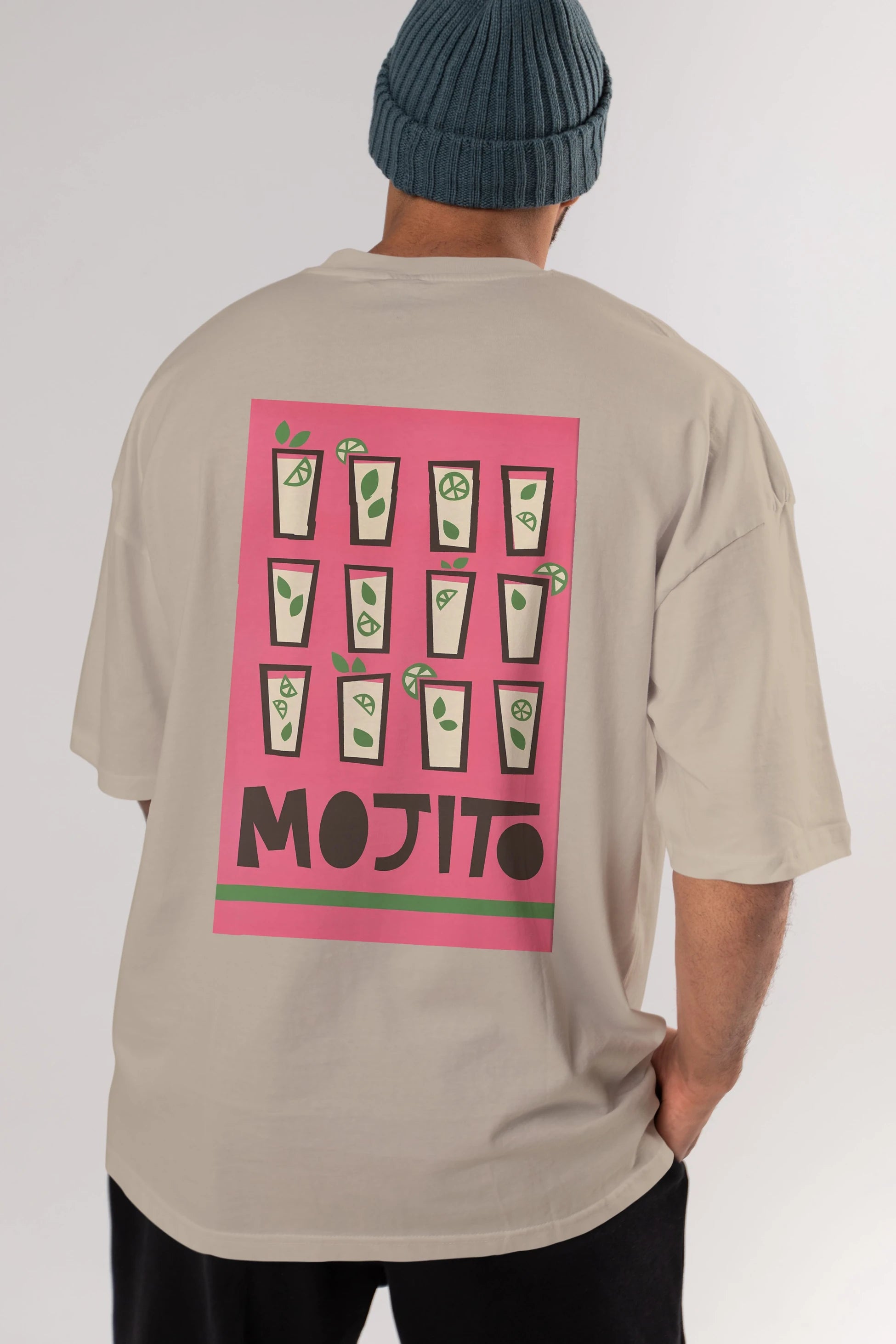 Mojito Arka Baskılı Oversize t-shirt Erkek Kadın Unisex %100 Pamuk Bisiklet Yaka tişort