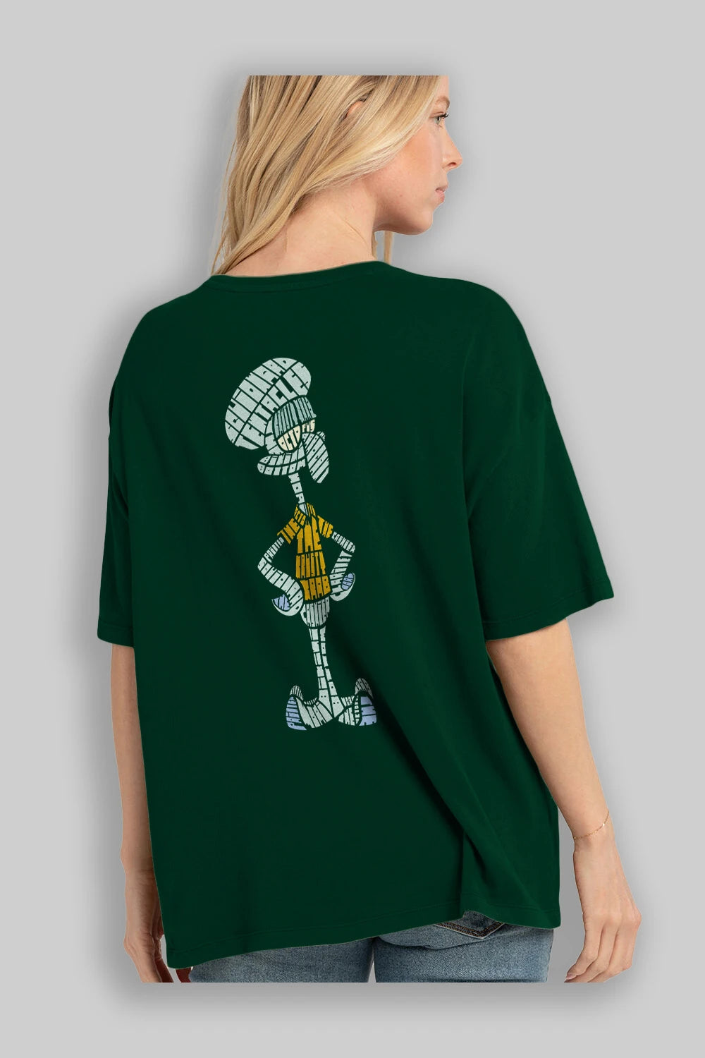 Squidward Arka Baskılı Oversize t-shirt %100 pamuk Erkek Kadın Unisex