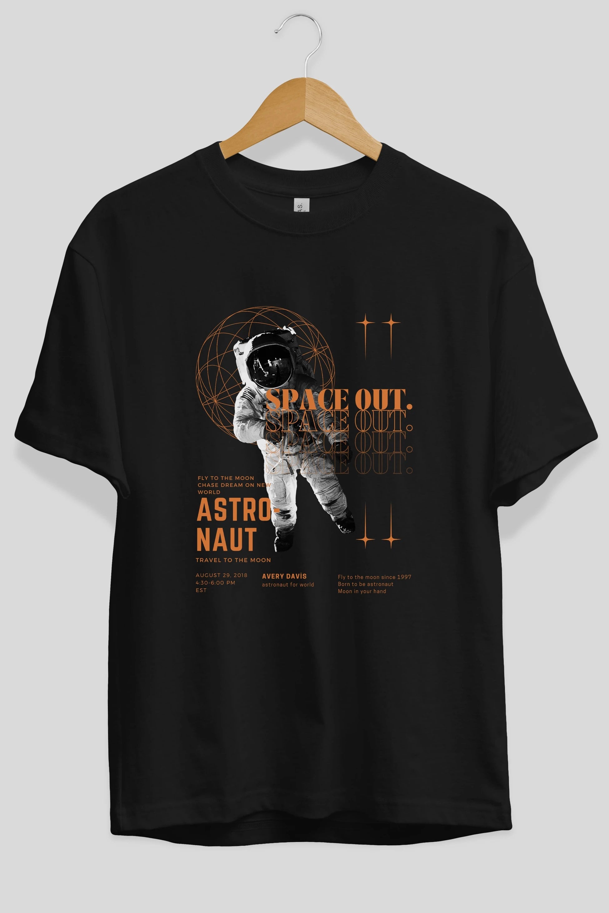 Astronaut Space Out Yazılı Ön Baskılı Oversize t-shirt Erkek Kadın Unisex