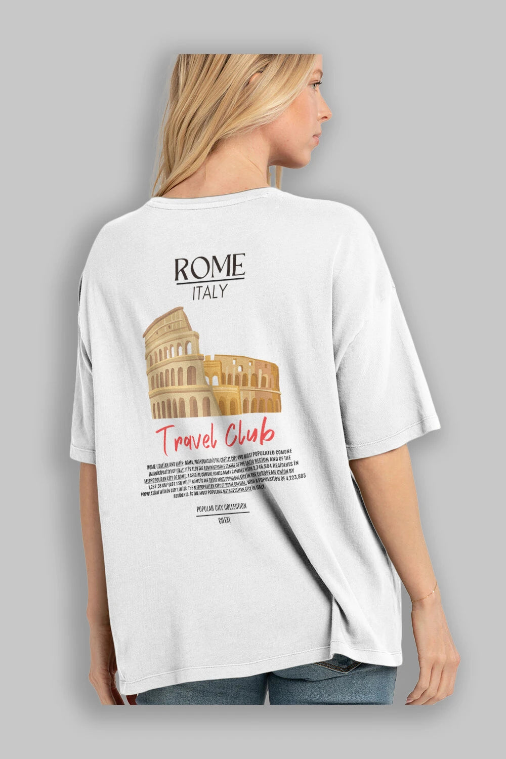 Roma İtaly Arka Baskılı Oversize t-shirt Erkek Kadın Pamuk Bisiklet Yaka tişort