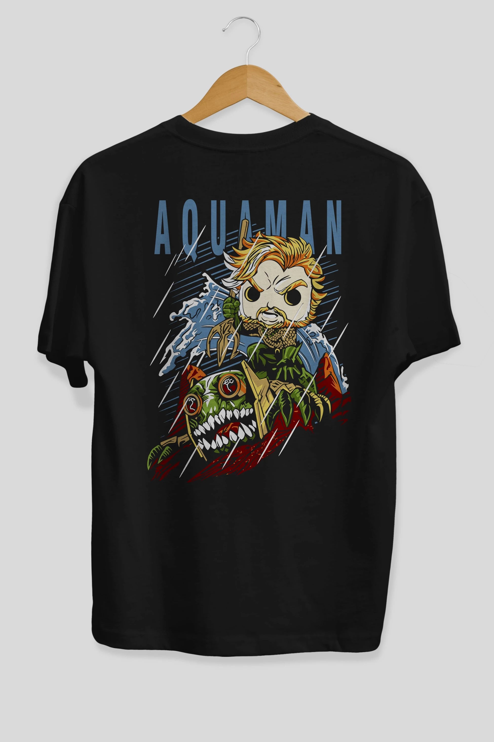 Aquaman Arka Baskılı Oversize t-shirt Erkek Kadın Unisex %100 Pamuk Bisiklet Yaka tişort