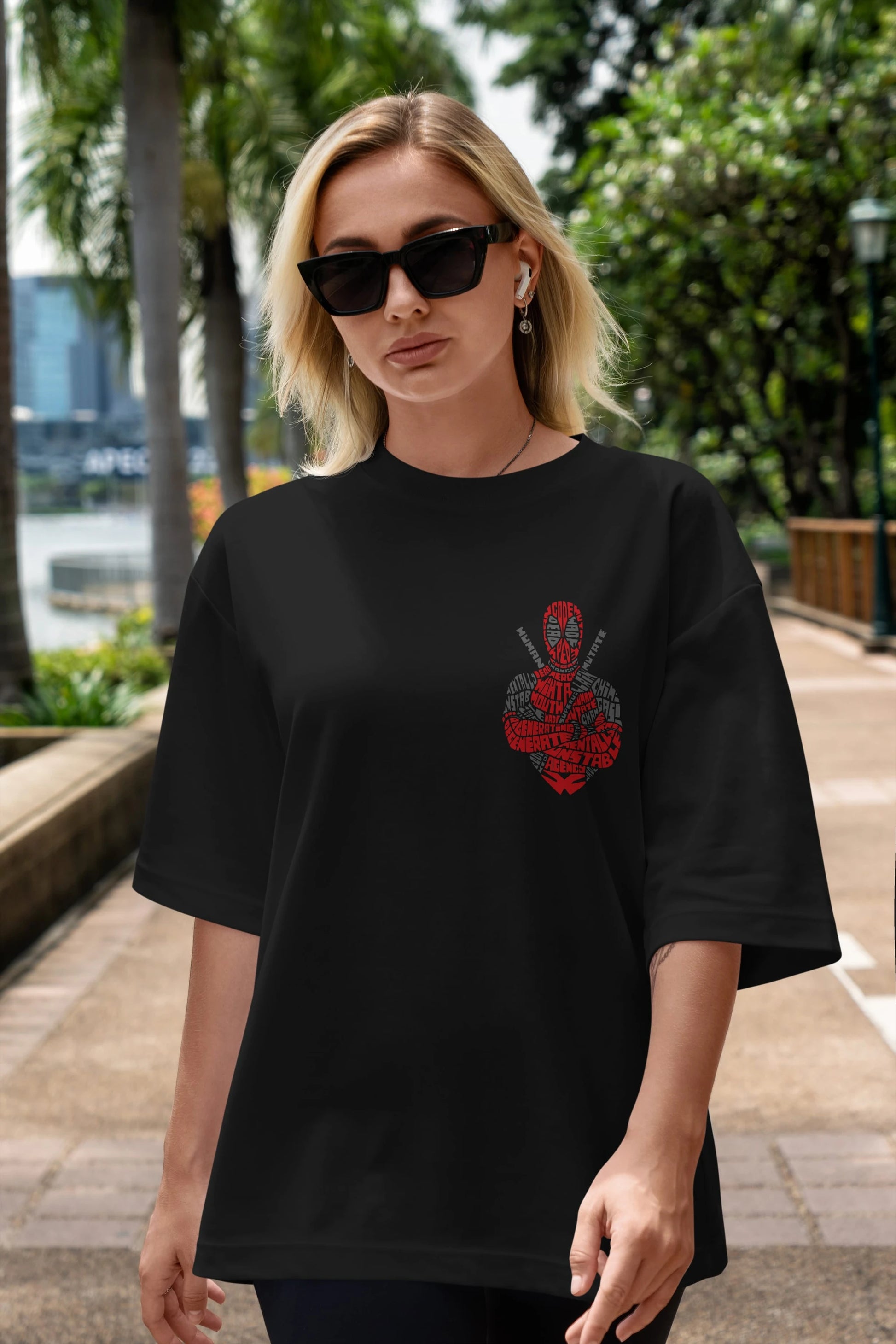 Deadpool (16) Ön Sol Baskılı Oversize t-shirt Erkek Kadın Unisex %100 Pamuk Bisiklet Yaka tişort