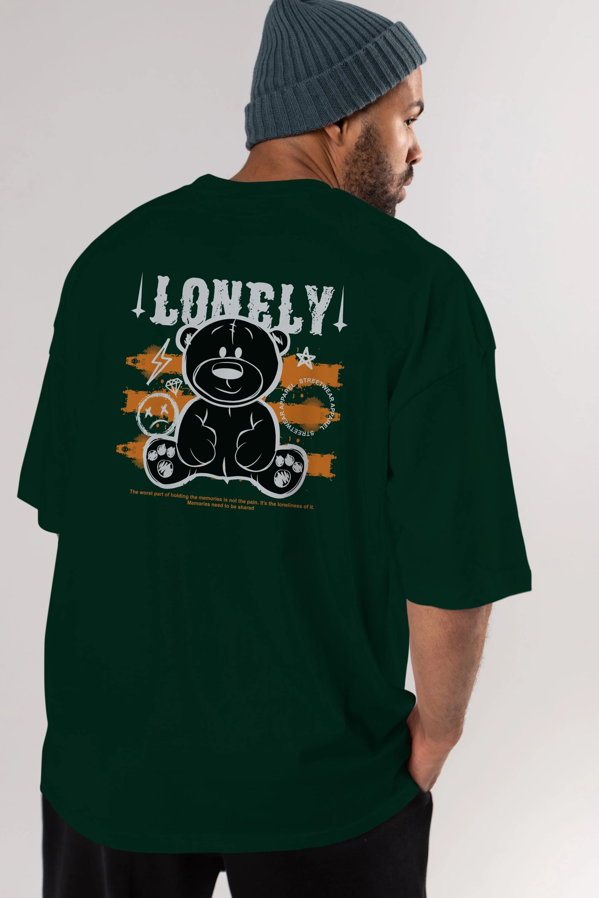 Teddy Bear Lonely Arka Baskılı Oversize t-shirt Erkek Kadın Unisex